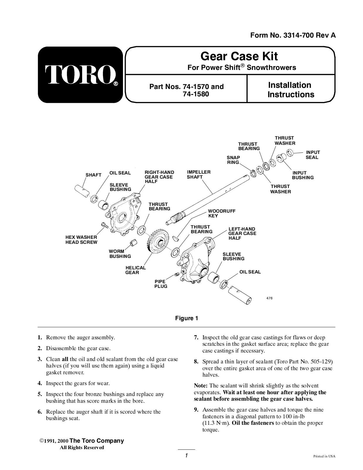 Toro 74-1570, 74-1580 Installation Instructions