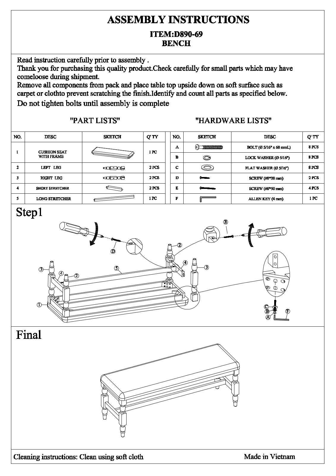 Progressive Furniture D89069 Assembly Guide