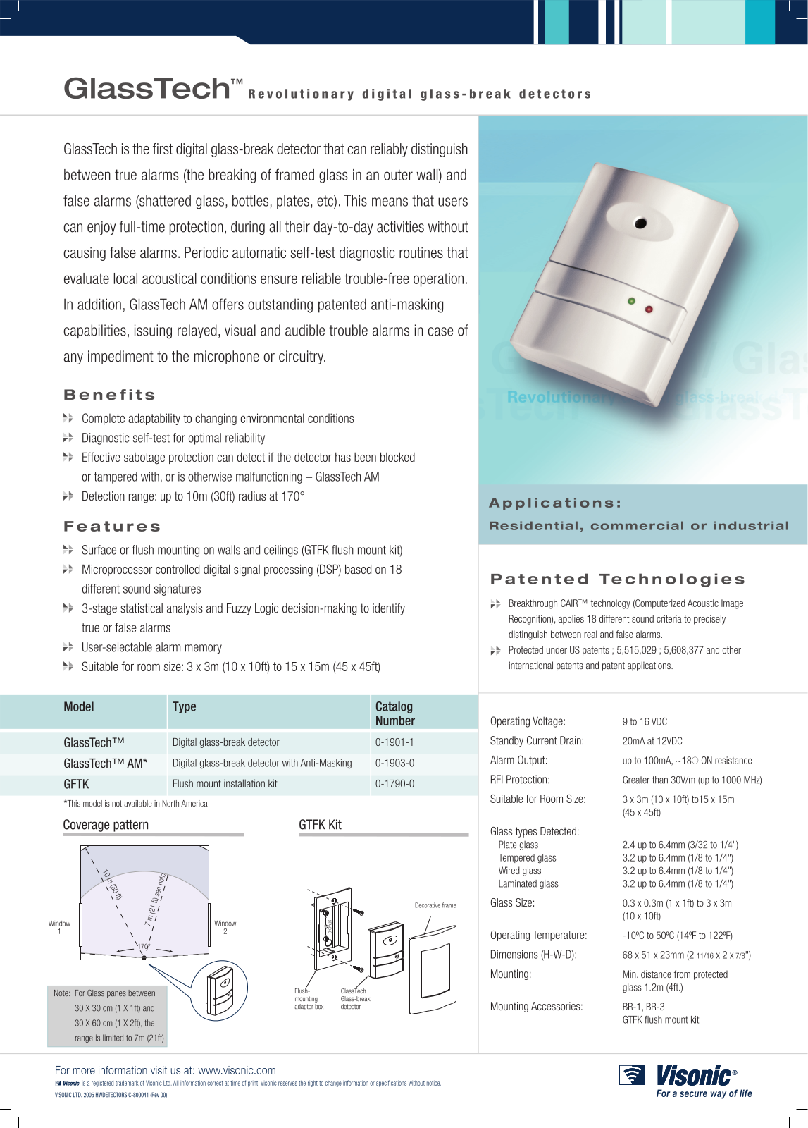 Visonic GLASSTECH Specsheet