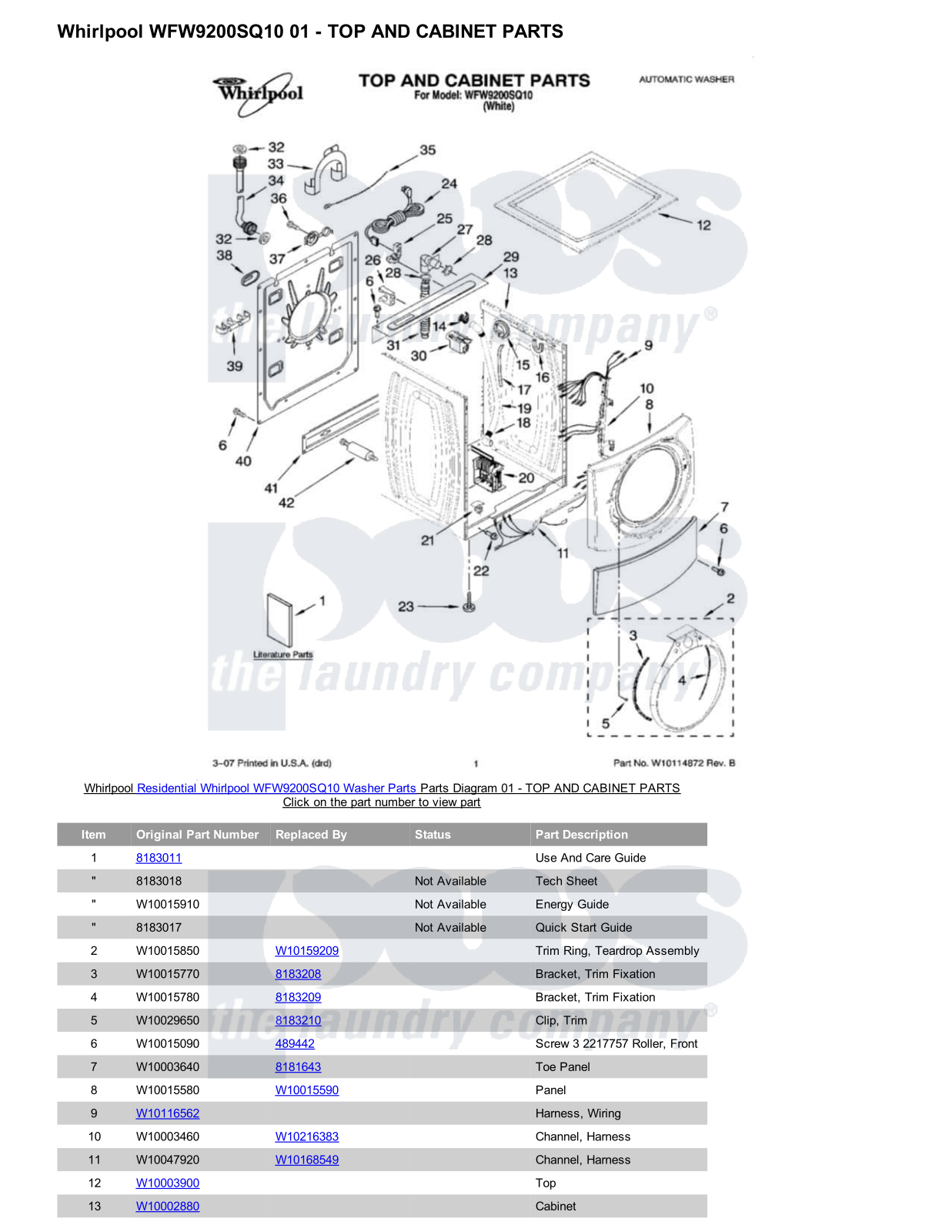 Whirlpool WFW9200SQ10 Parts Diagram