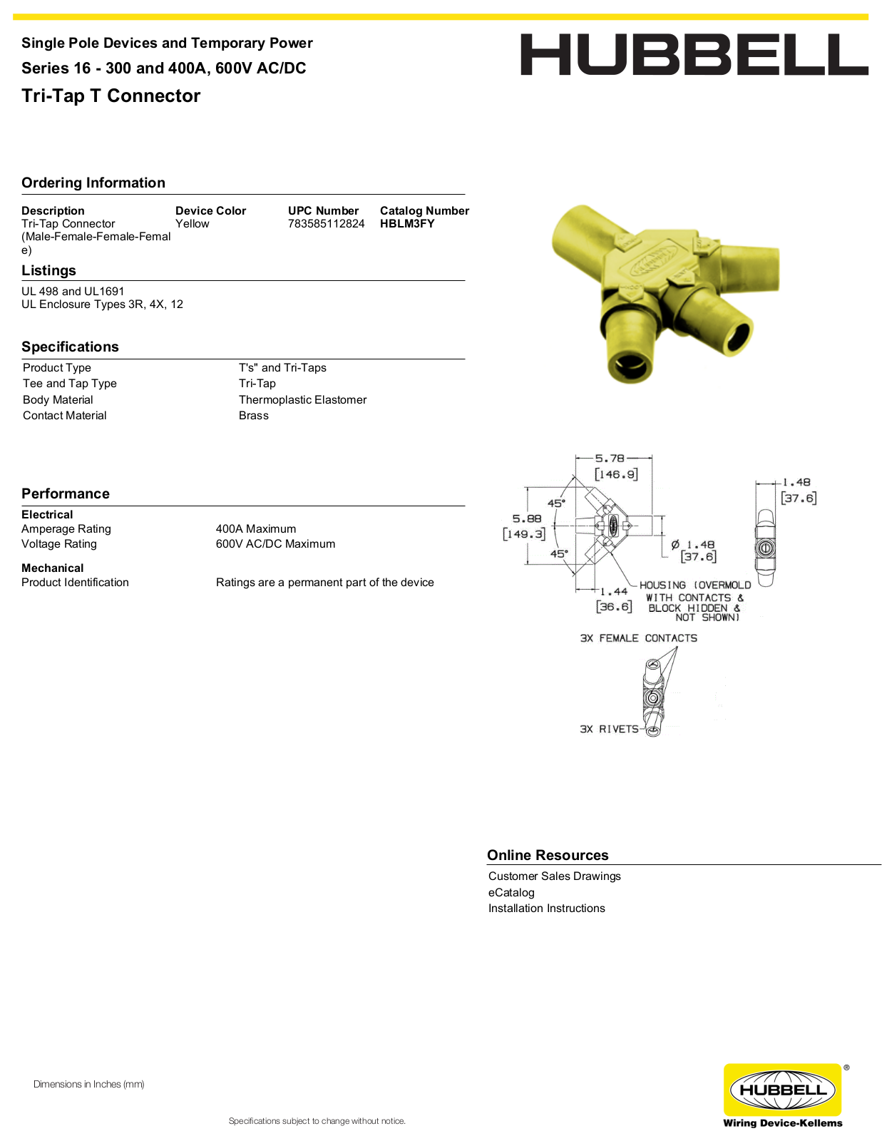 Hubbell HBLM3FY Specifications - ManualMachine.com