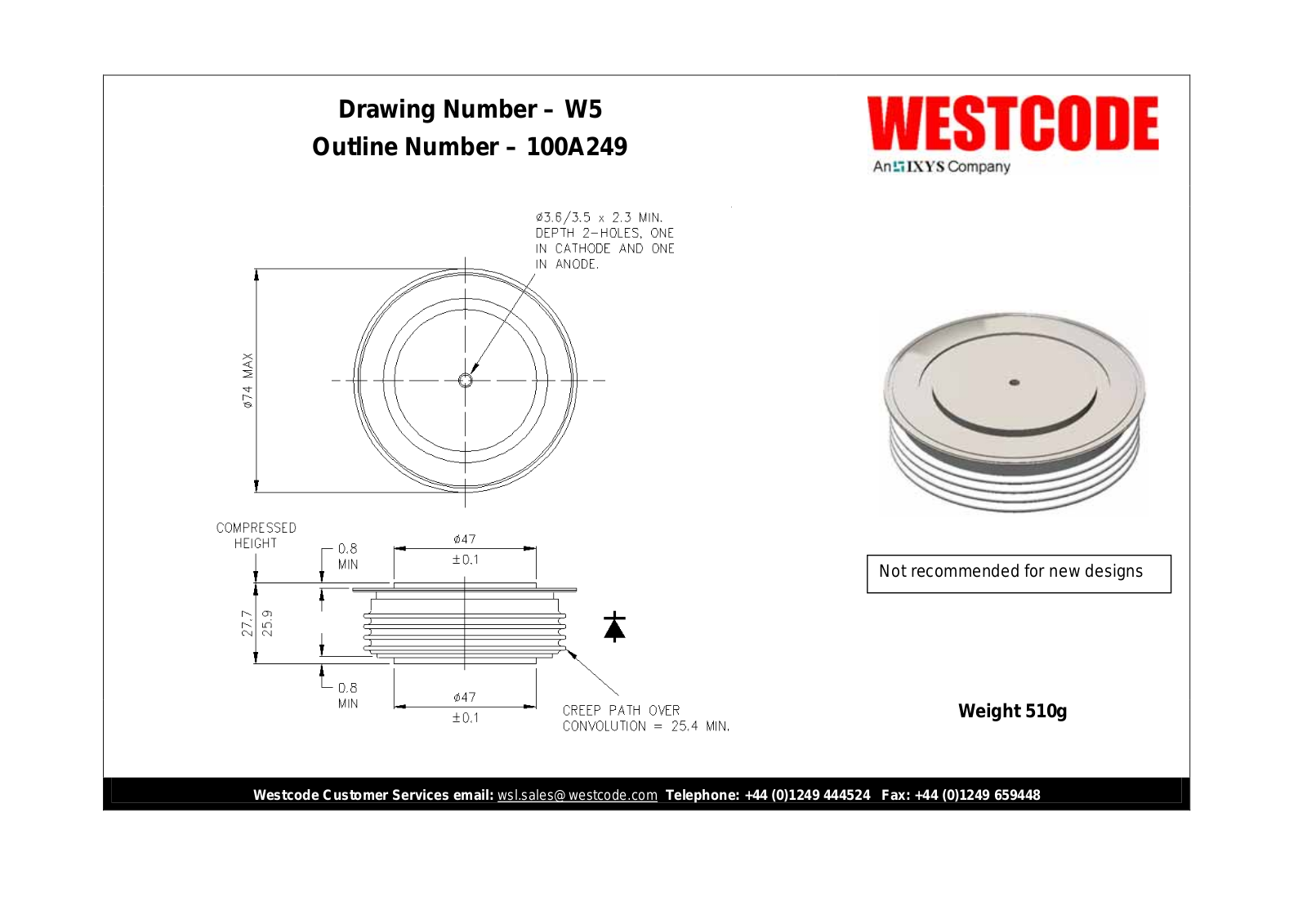 Westcode Semiconductors W5 100A249 Dimensional Sheet