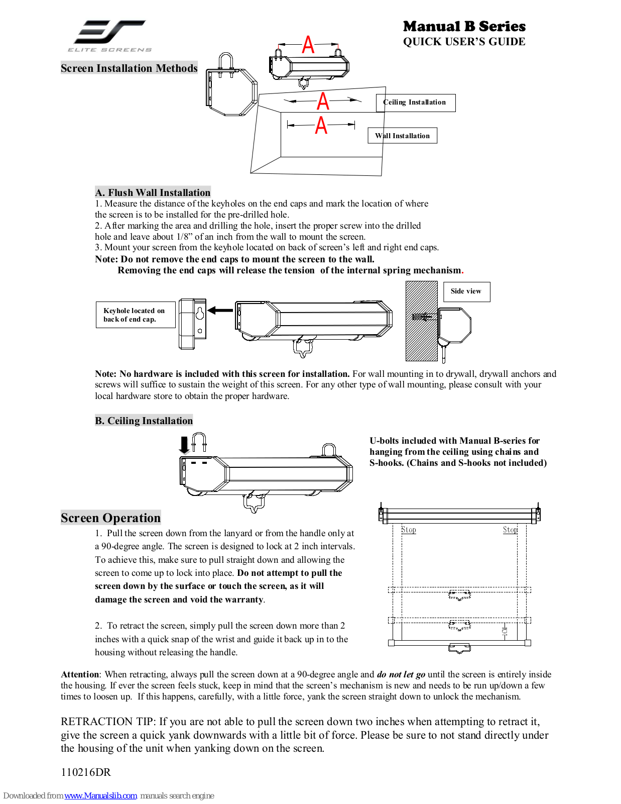 Elite Screens B SERIES Quick User Manual