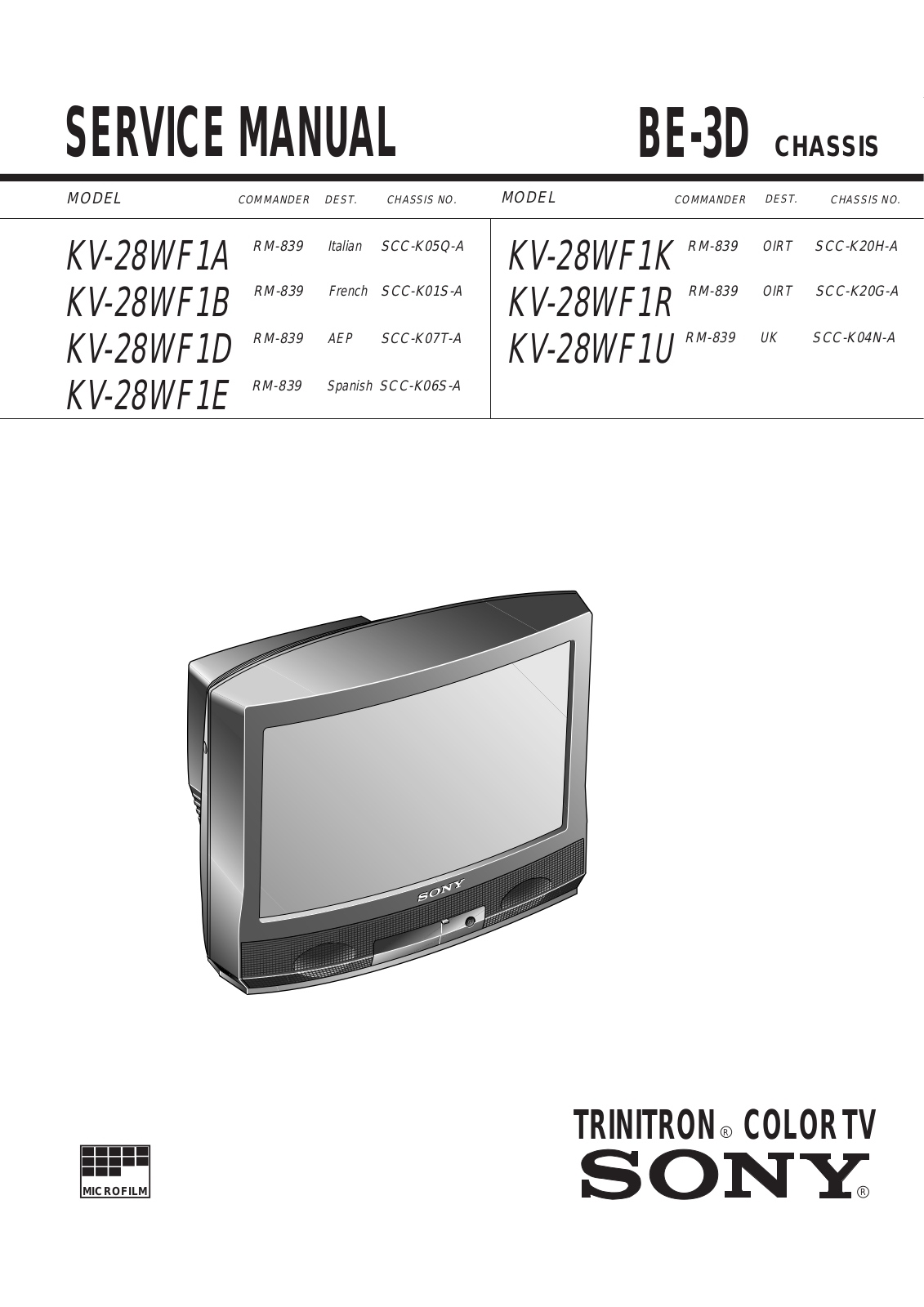 Sony KV-28WF1A schematic