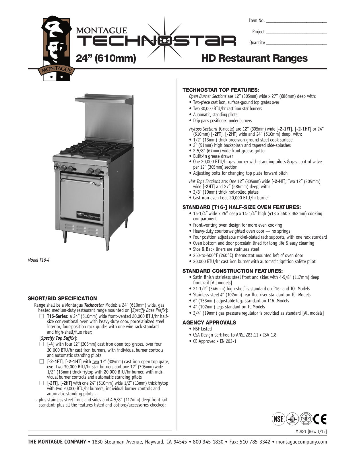 Montague T16-2-1FT User Manual