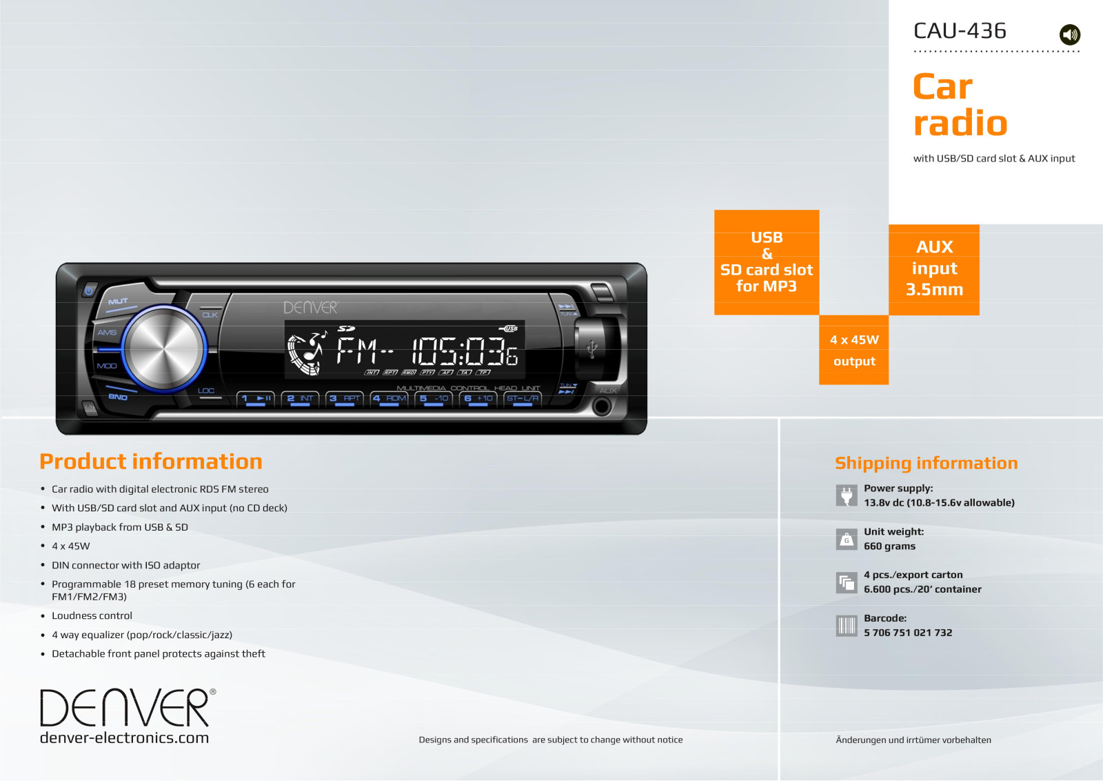 Denver CAU-436 User Manual