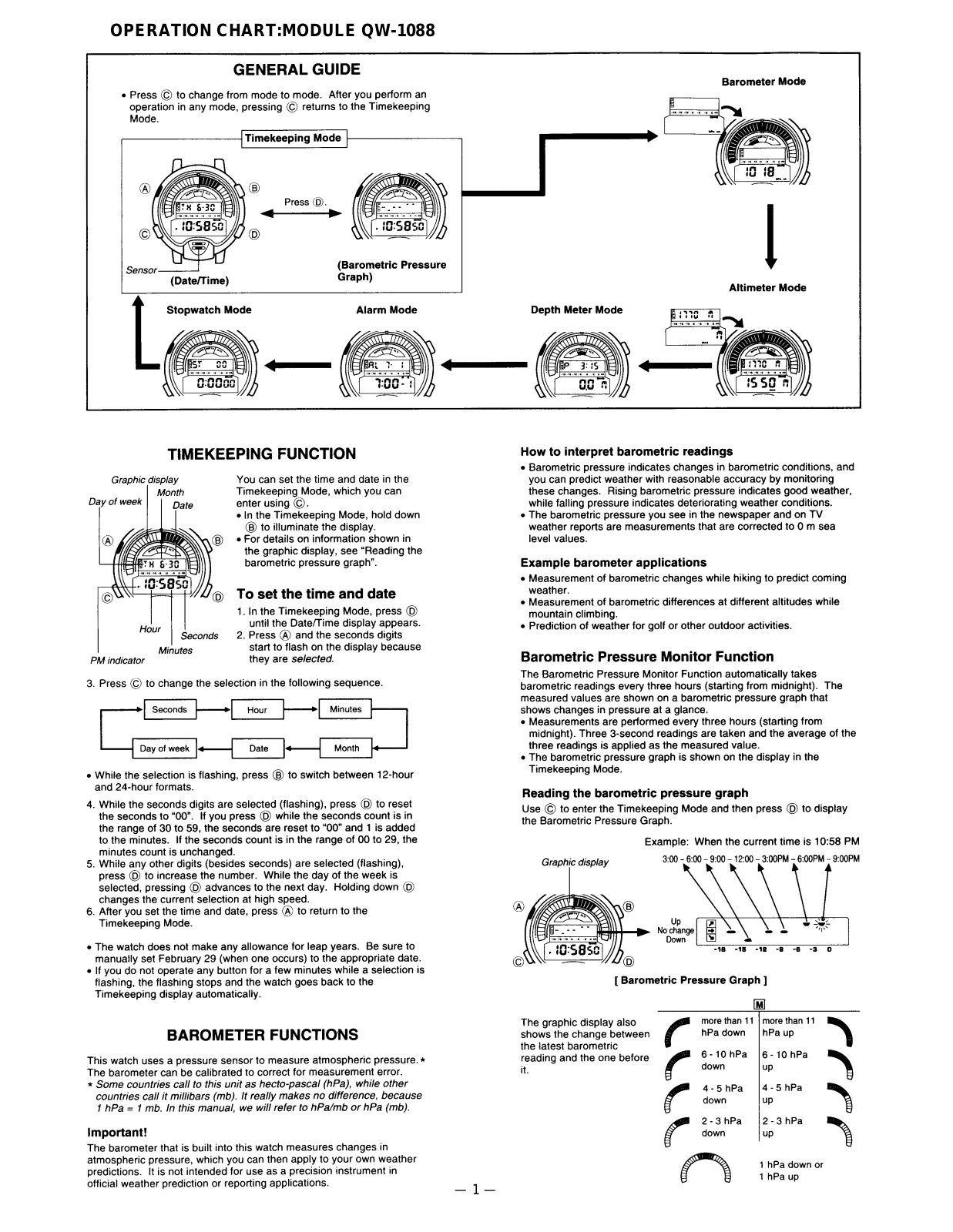 CASIO QW-1088 User Manual