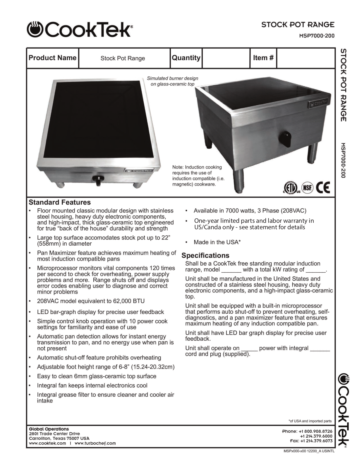 Cooktek MSP7000-200 User Manual