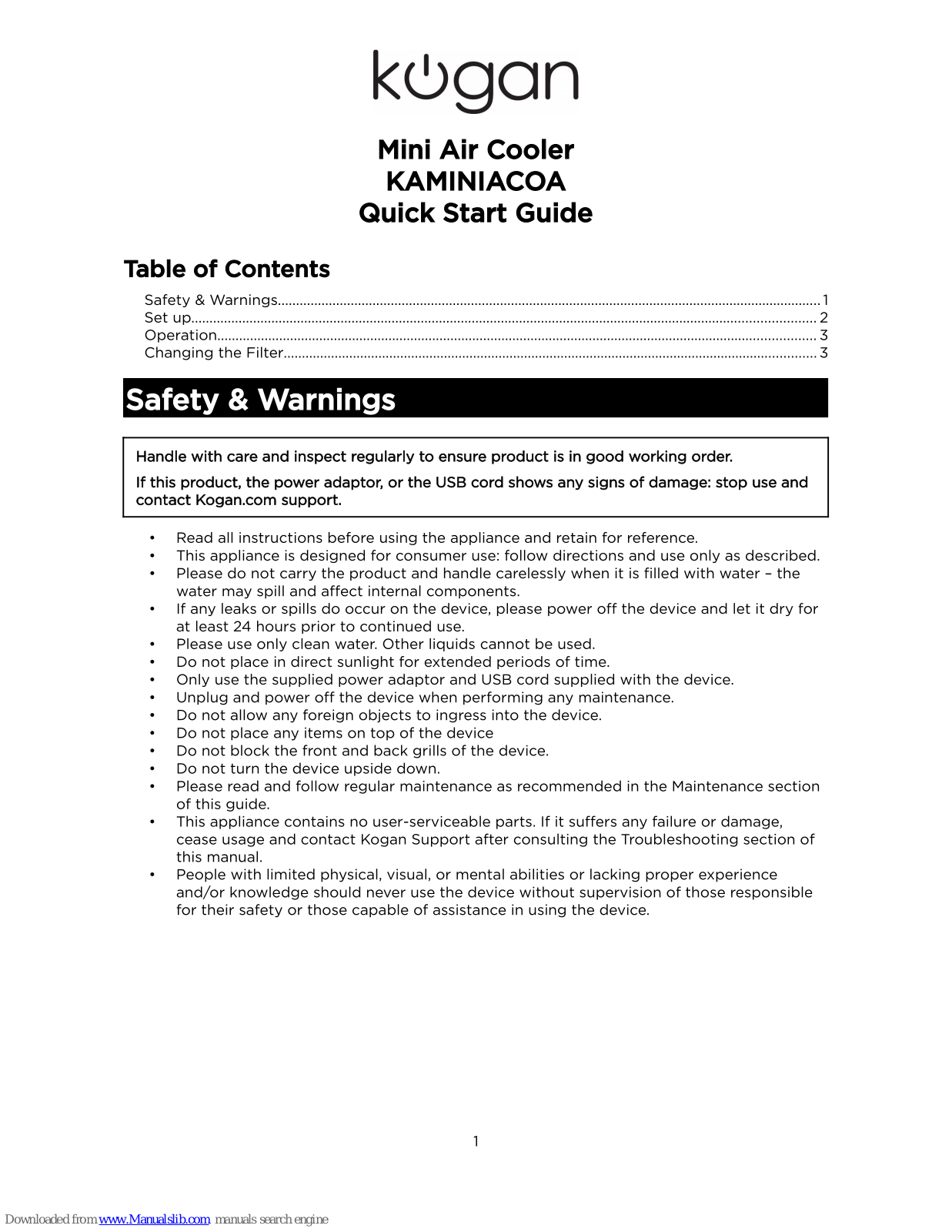 Kogan KAMINIACOA Quick Start Manual - ManualMachine.com