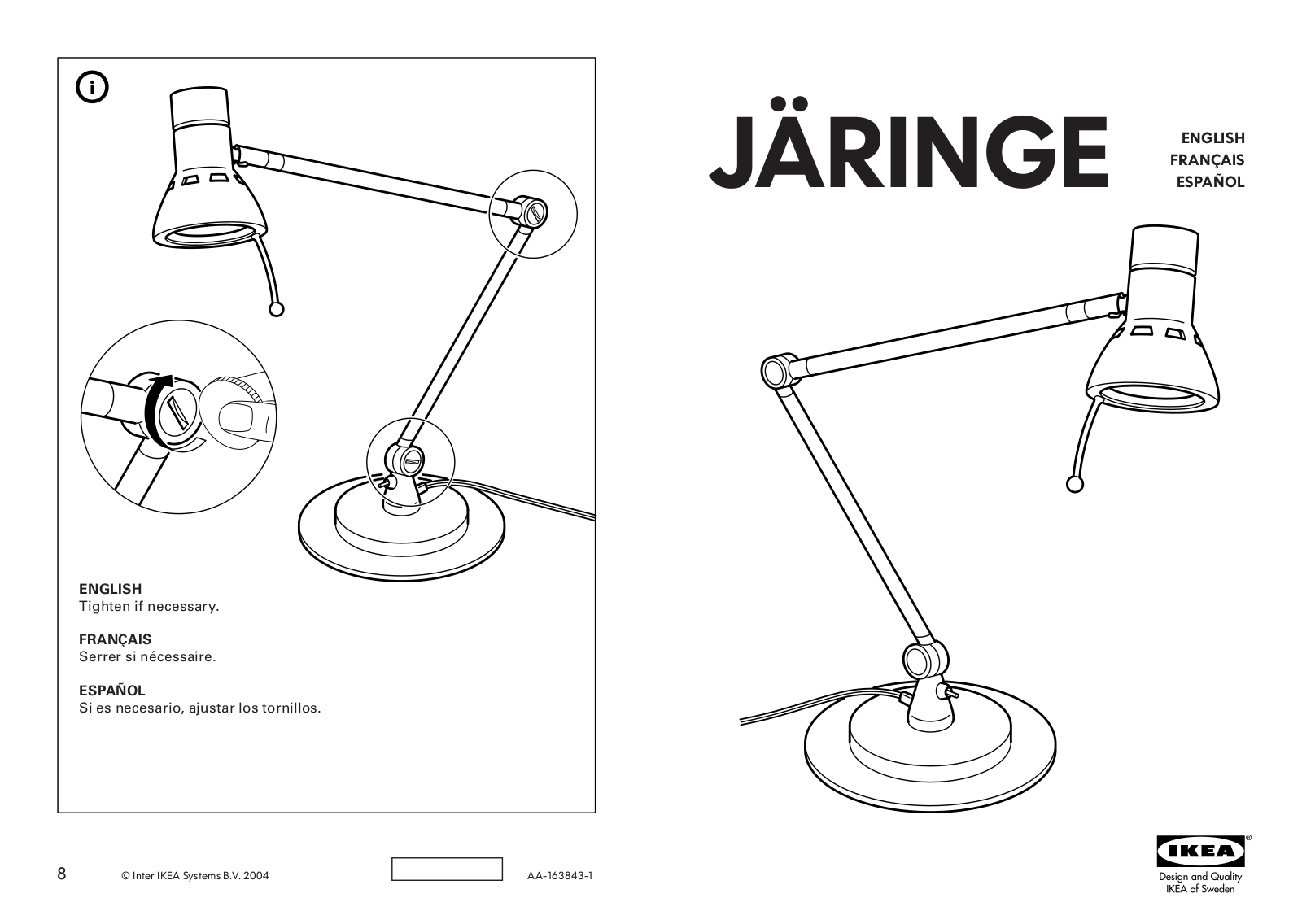 IKEA JÄRINGE WORK LAMP User Manual