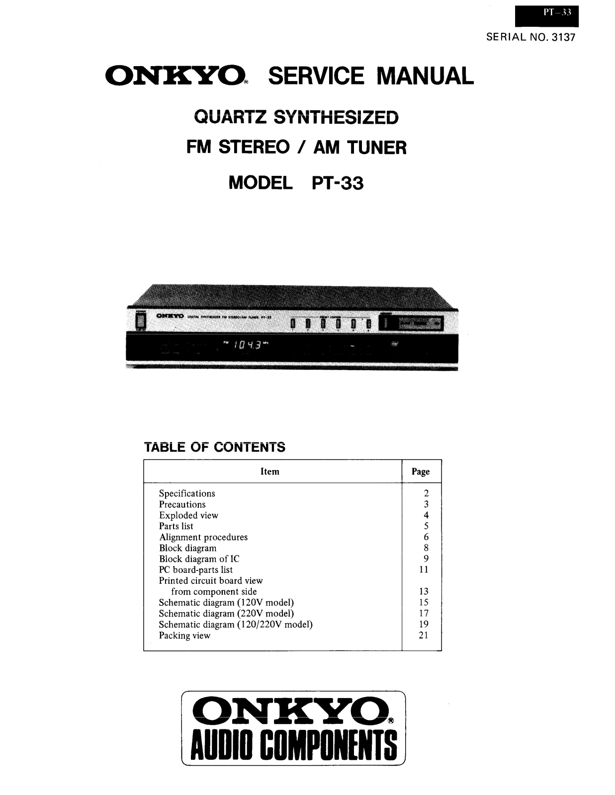 Onkyo PT-33 Service manual