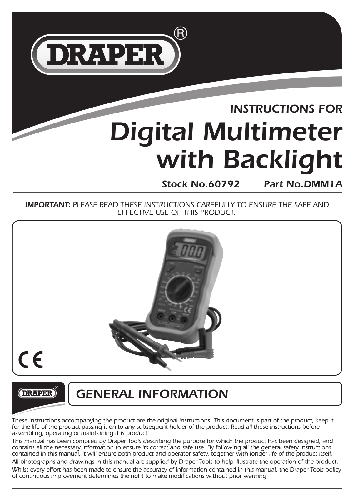 Draper Tools 60792, DMM1A User Manual