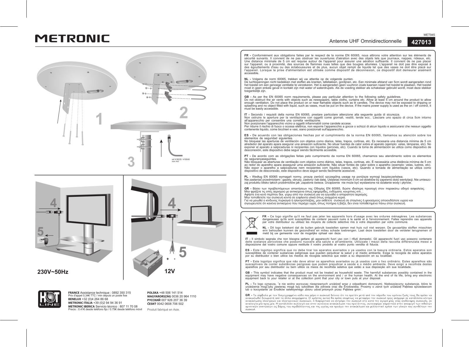 METRONIC Antenne UHF Omnidirectionnelle User Manual