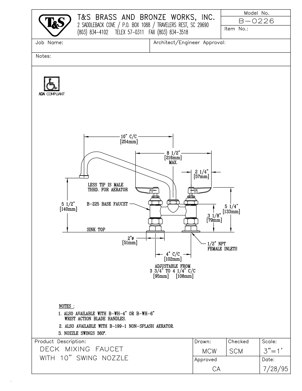 T & S Brass & Bronze Works B-0226 General Manual