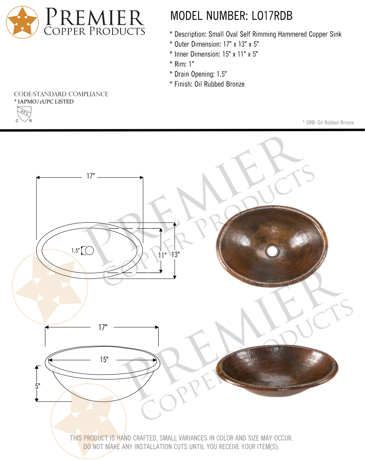 Premier Copper Products IER1014 Specifications - ManualMachine.com