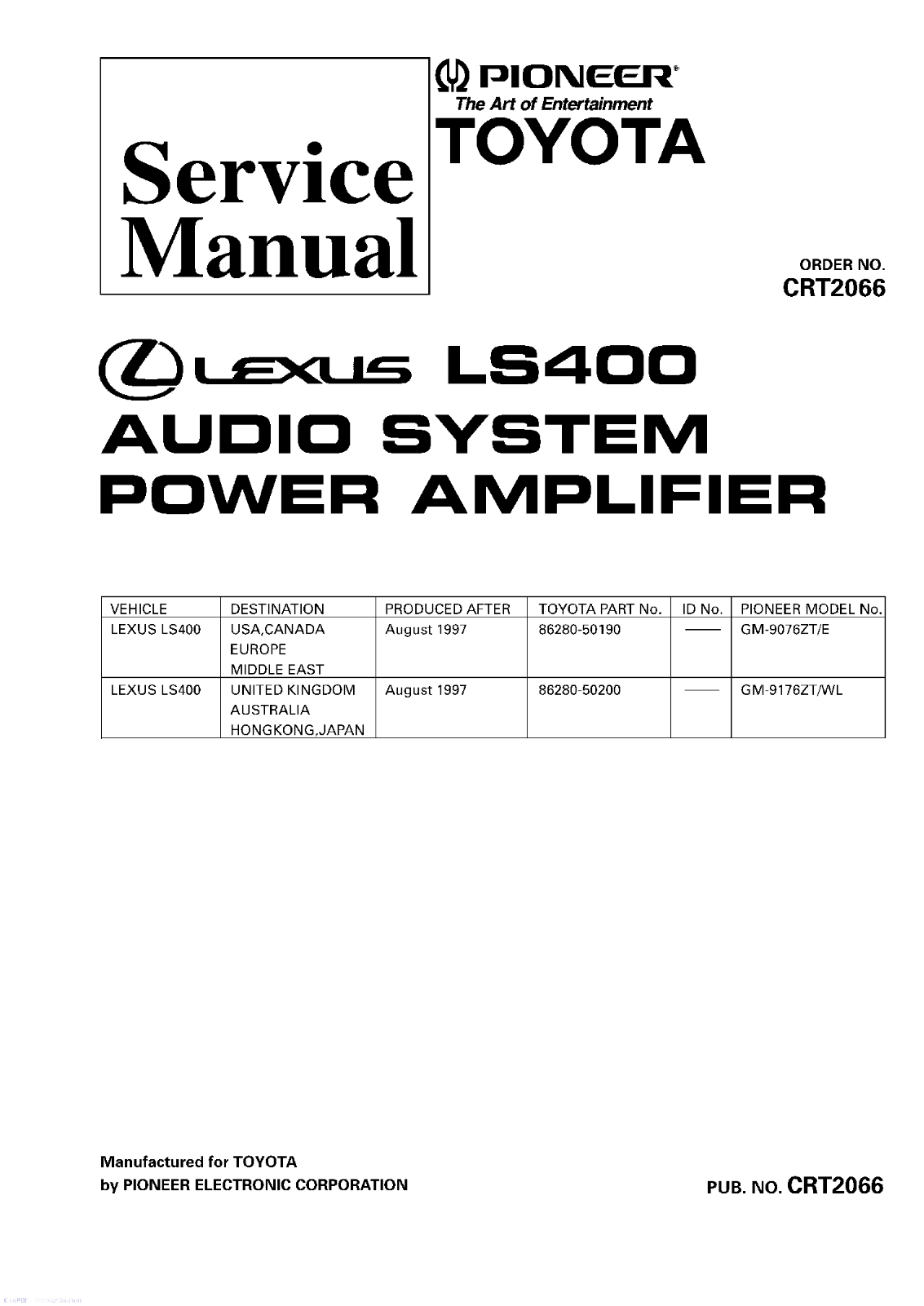 Pioneer GM-9076, GM-9176 Service manual