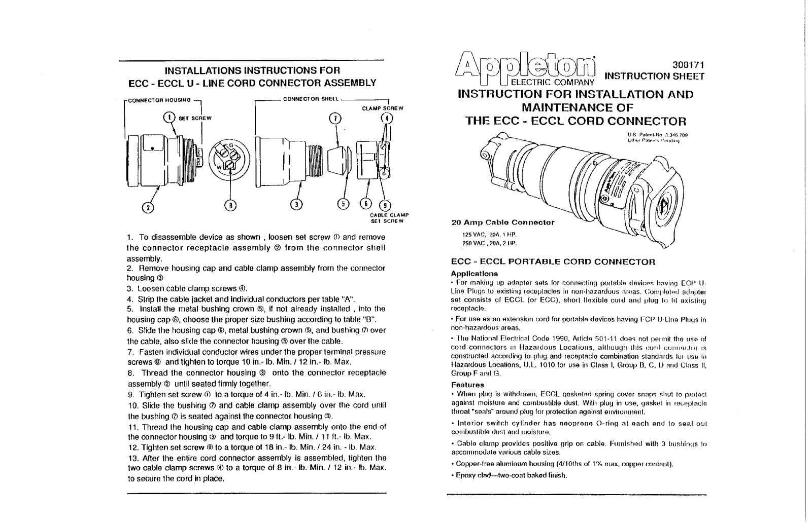 Appleton ECCL, ECC Instruction Sheet