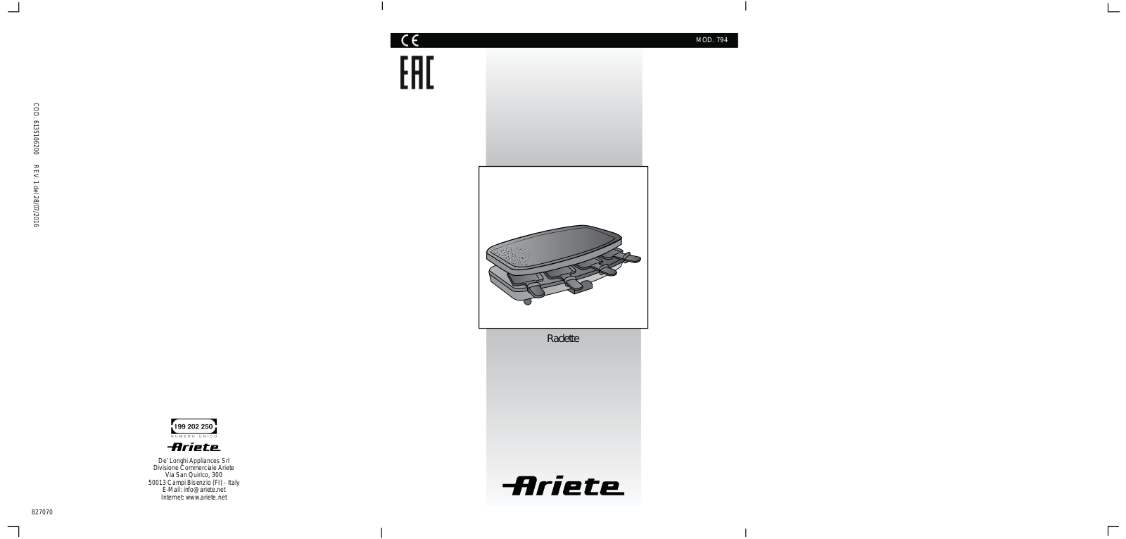 Ariete 0794 Service Manual