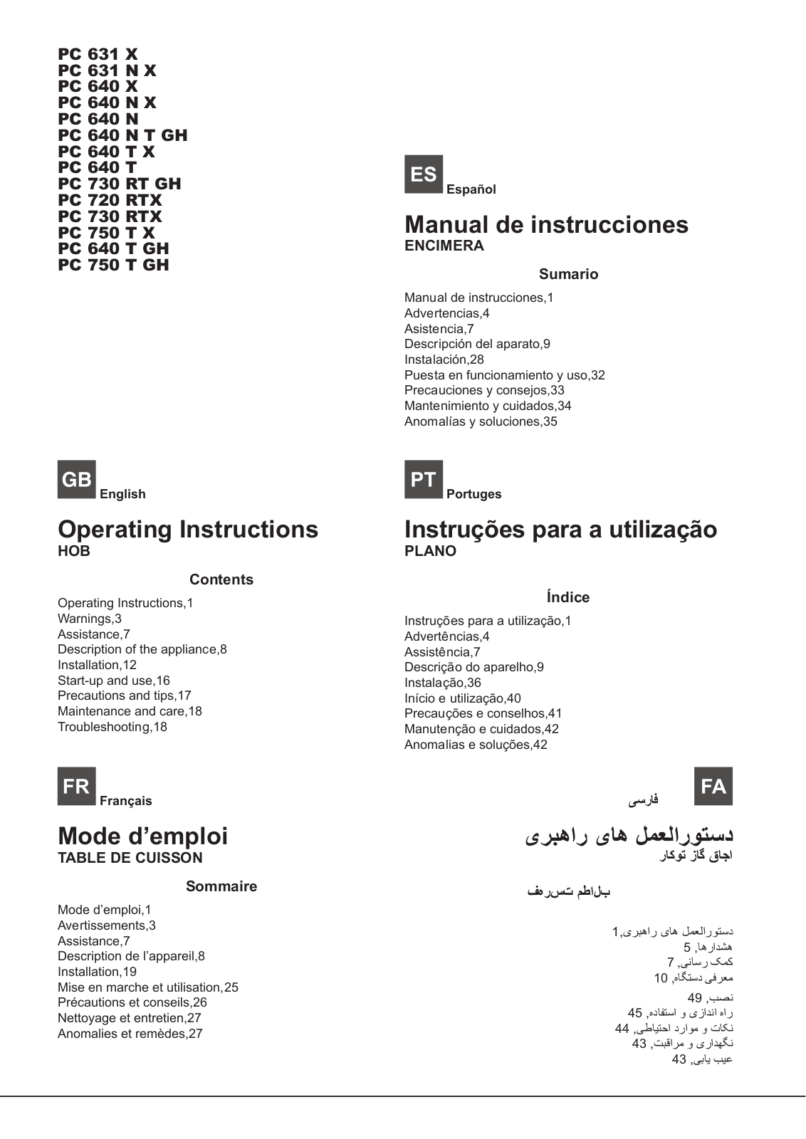 Hotpoint PC 640 T GH, PC 720 RT X, PC 640 N, PC 750 T GH, PC 730 RT GH User Manual