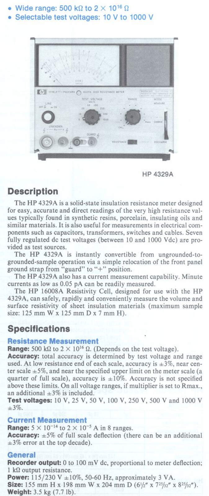 Keysight (Agilent) 4329A Data Sheet