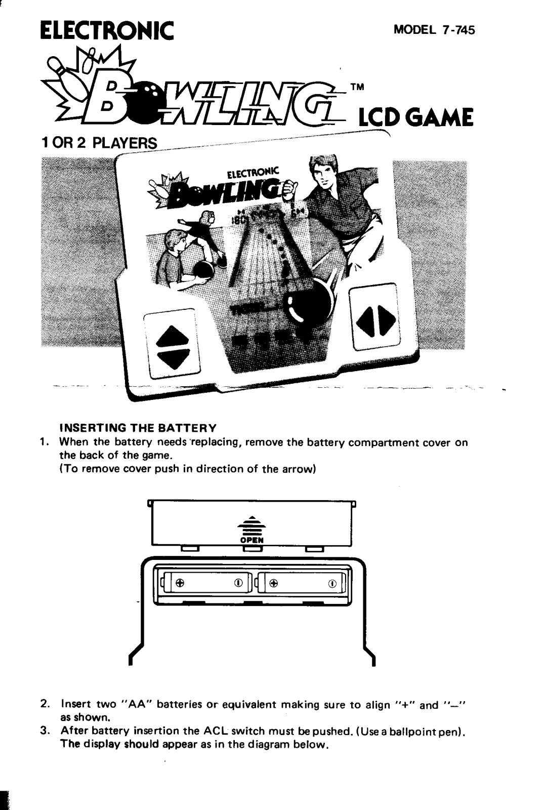 HASBRO Bowling LCD Game User Manual