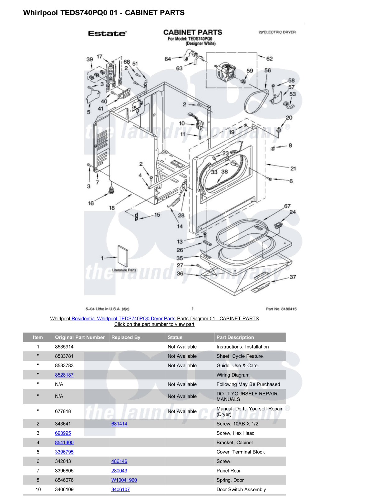 Whirlpool TEDS740PQ0 Parts Diagram