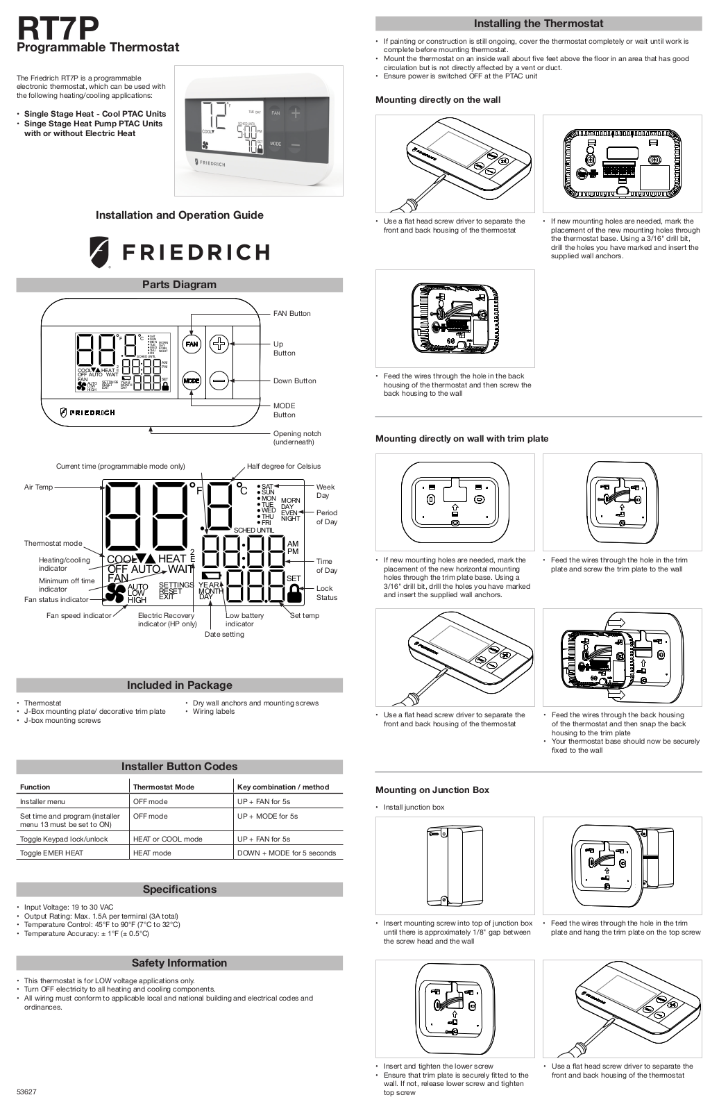 Friedrich PDE07R3SG, PDE12R3SG, PDH15R5SG, PDE12K3SG, PDH07K3SG User Manual