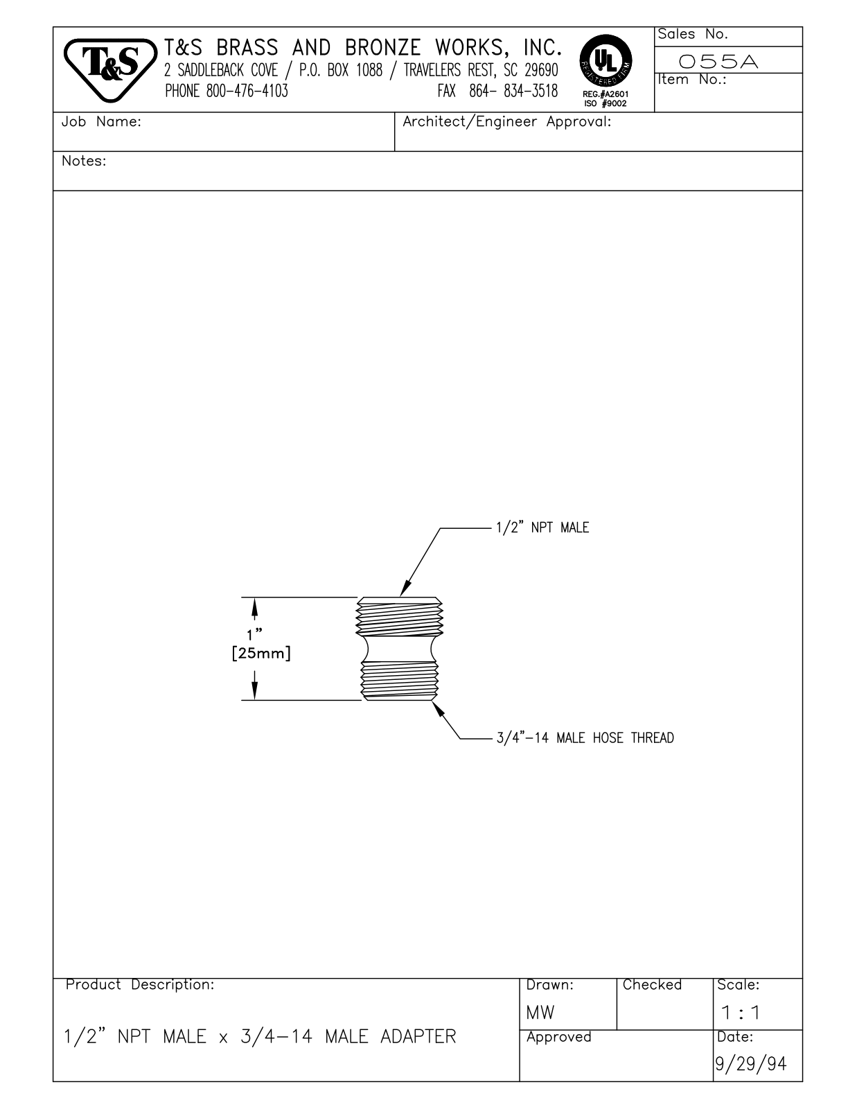 T & S Brass & Bronze Works 055A General Manual