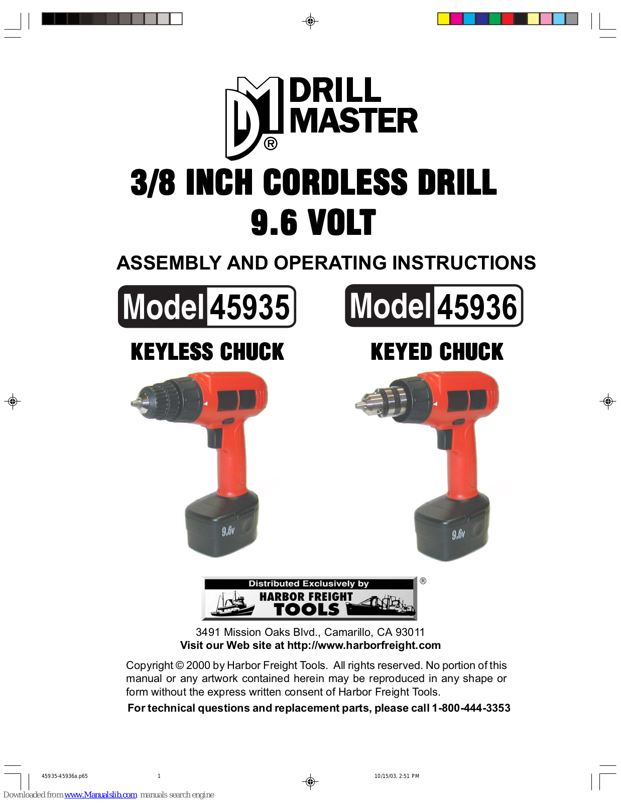 Drill Master 45935, 45936 Assembly And Operating Instructions Manual