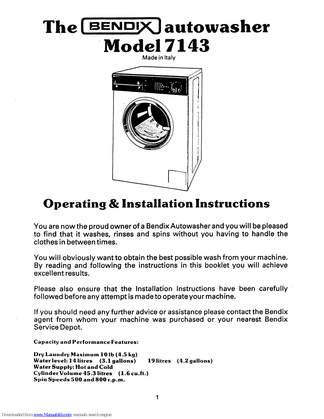 BENDIX 7143 Operating & Installation Instruction