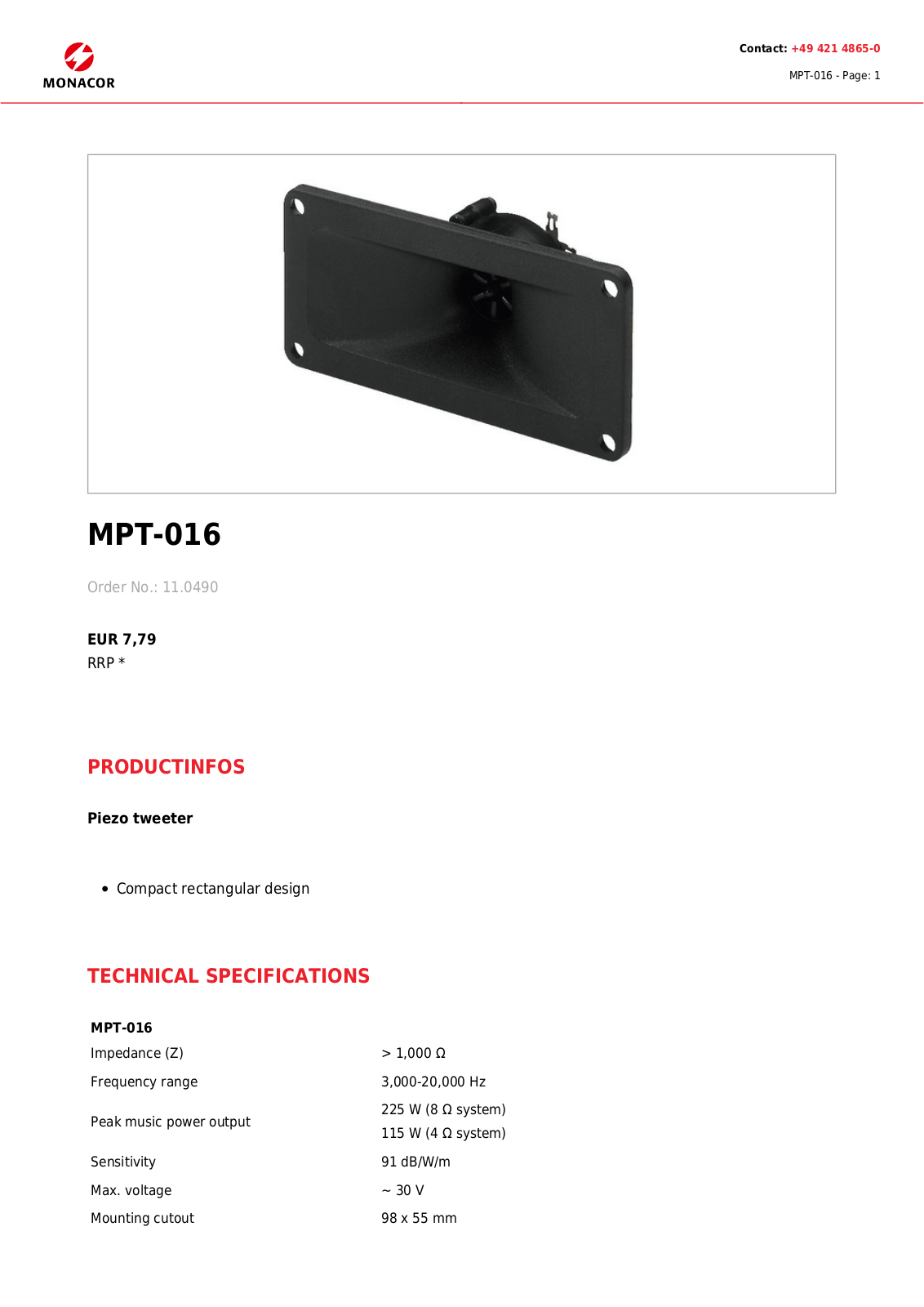MONACOR MPT-016 Datasheet - ManualMachine.com