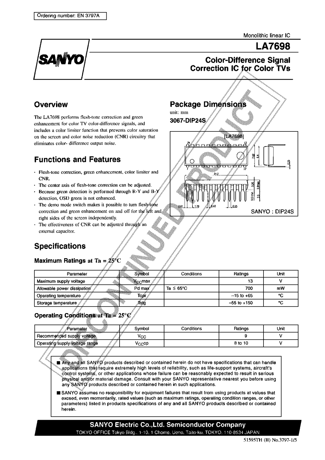 Sanyo LA7698 Specifications