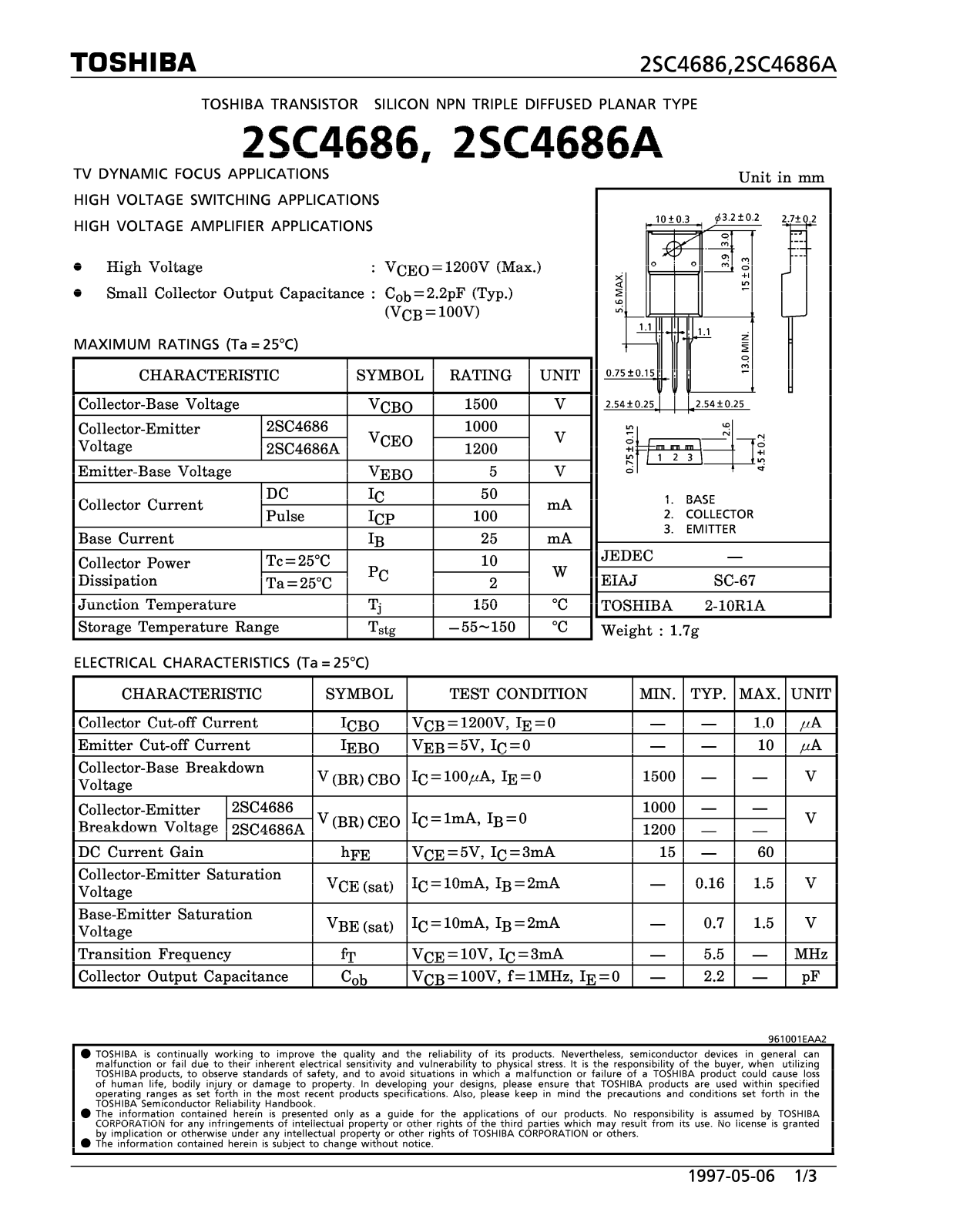 TOSHIBA 2SC4686, 2SC4686A Datasheet