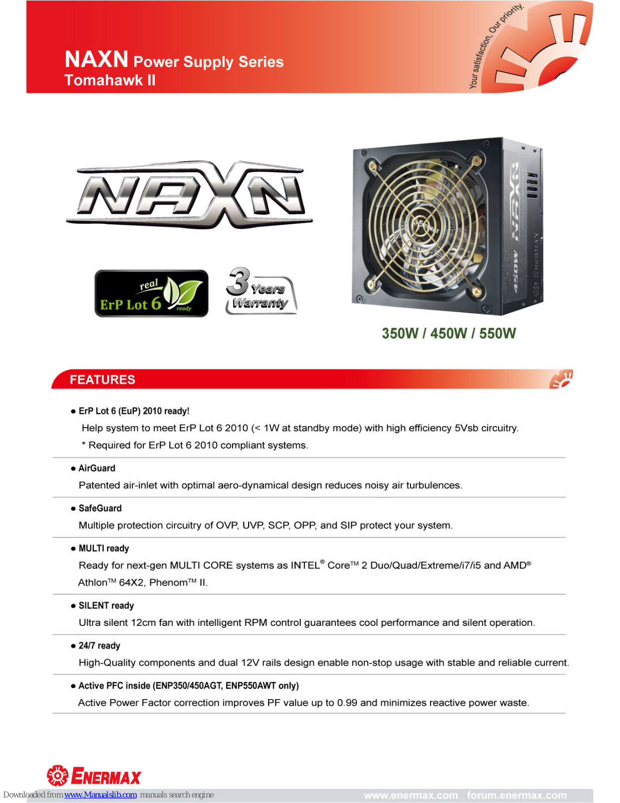 ENERMAX NAXN Tomahak II ENP350AST, NAXN Tomahak II ENP450AST, NAXN Tomahak II ENP550AST Datasheet