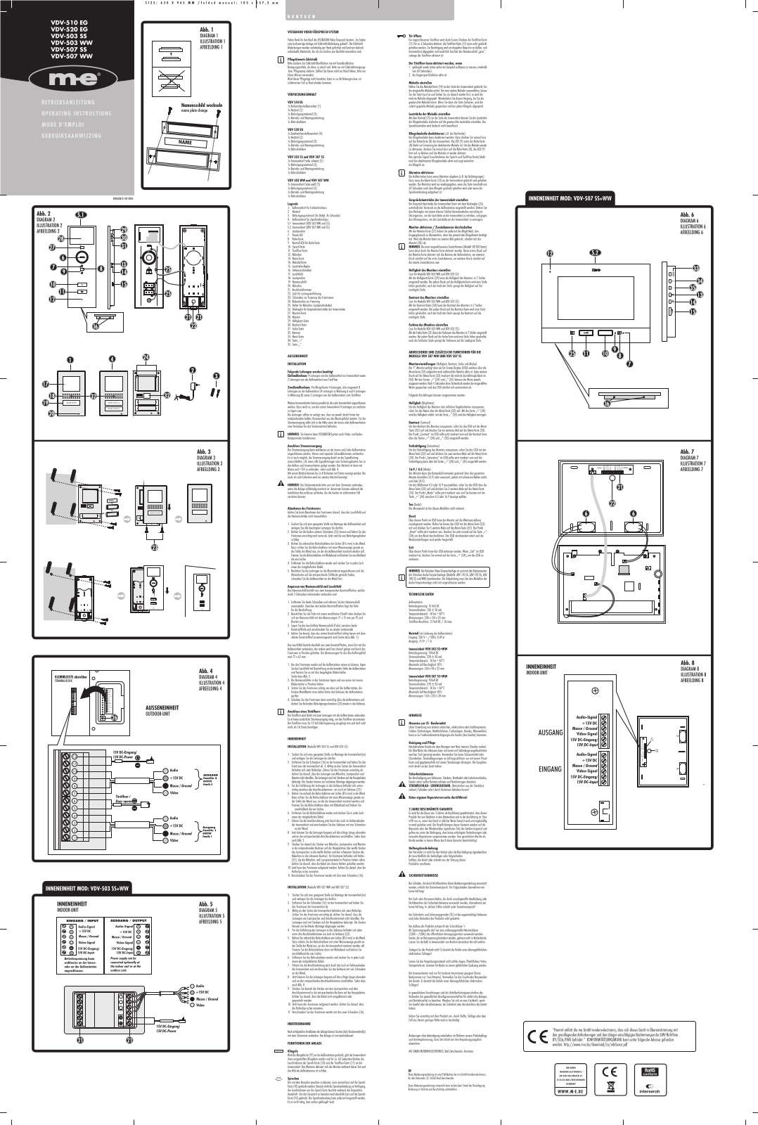 m-e modern-electronics VDV-510 EG, VDV-520 EG, VDV-503 SS, VDV-503 WW, VDV-507 SS Operating Instructions