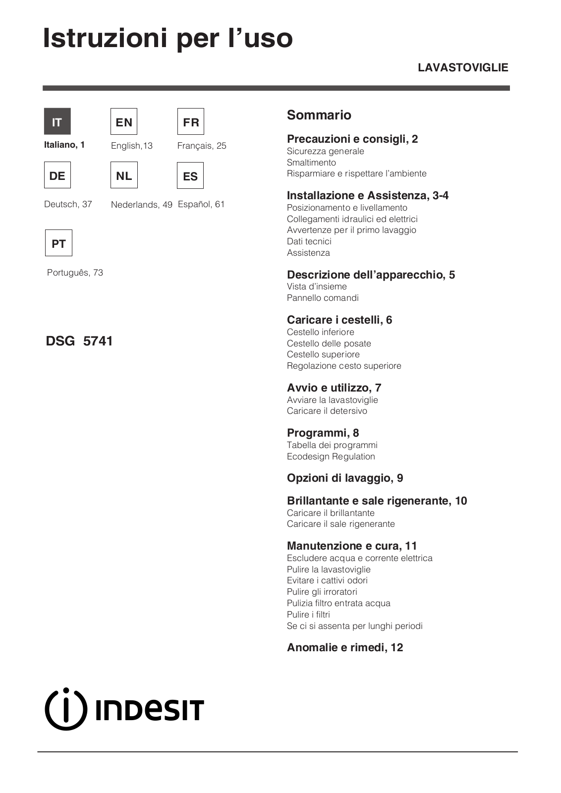 INDESIT DSG 5741 NX User Manual