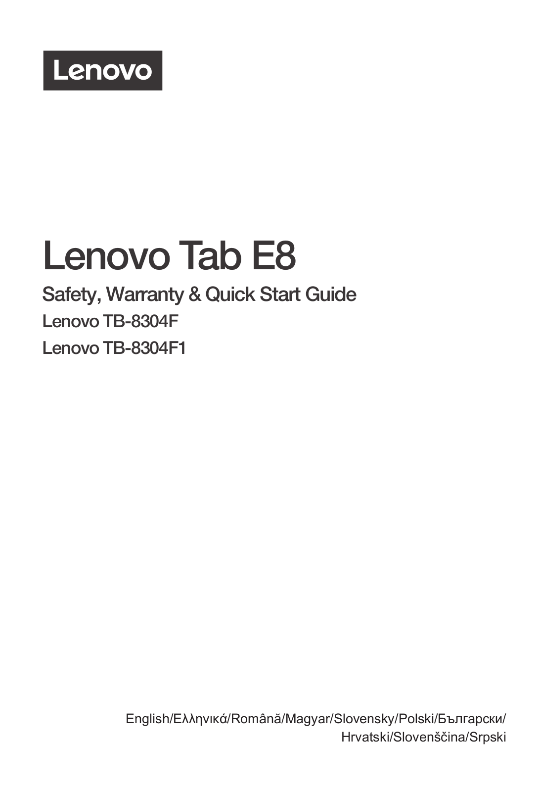 Lenovo TAB 8 Safety, Warranty & Quick Start Guide