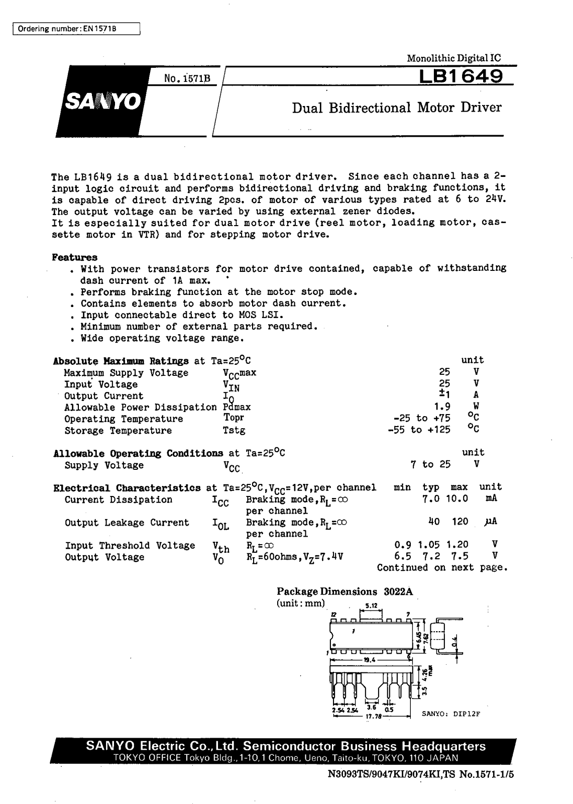 Datasheet LB1649 Datasheet (SANYO) - ManualMachine.com
