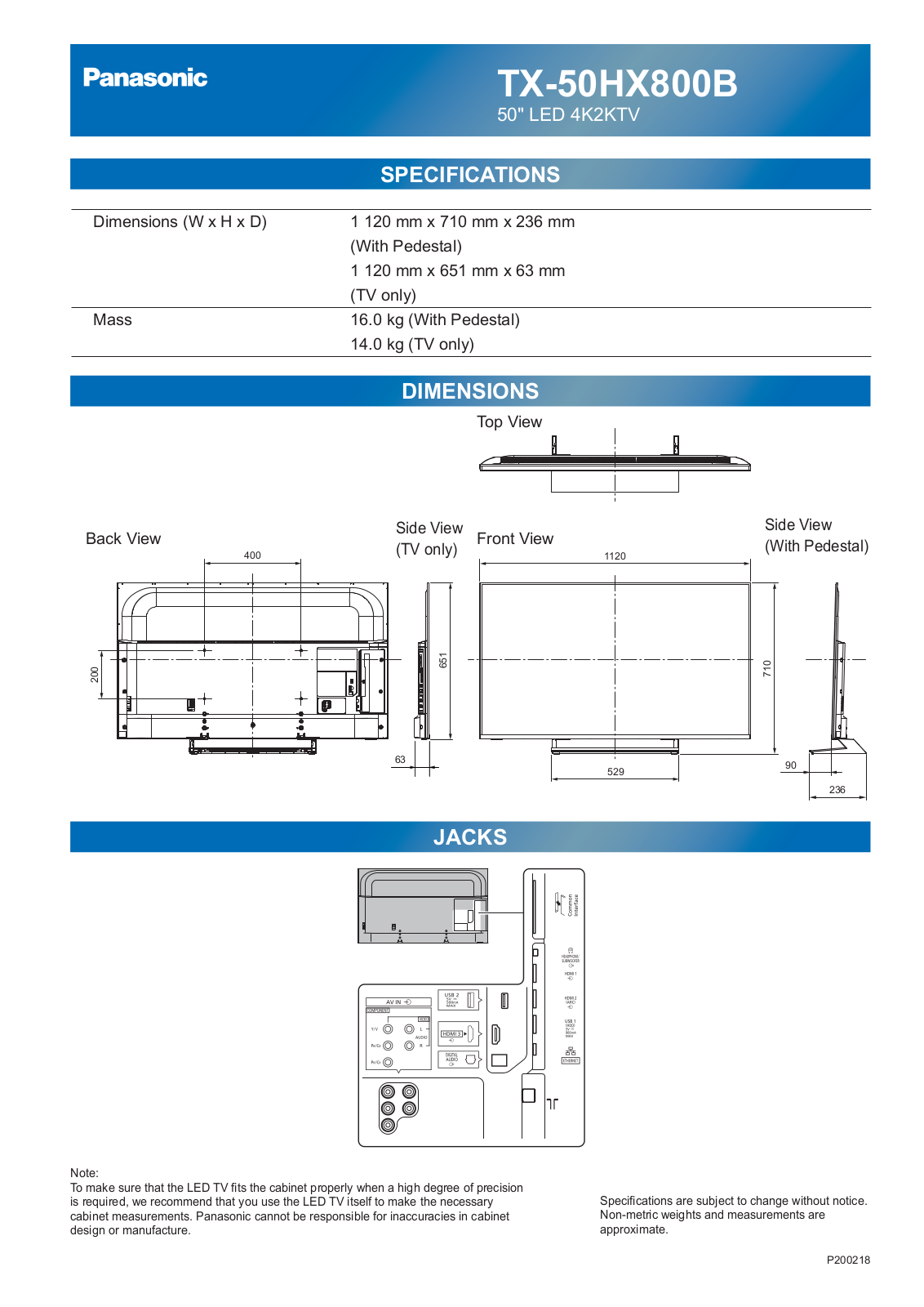 Panasonic TX-50HX800B Instruction manual