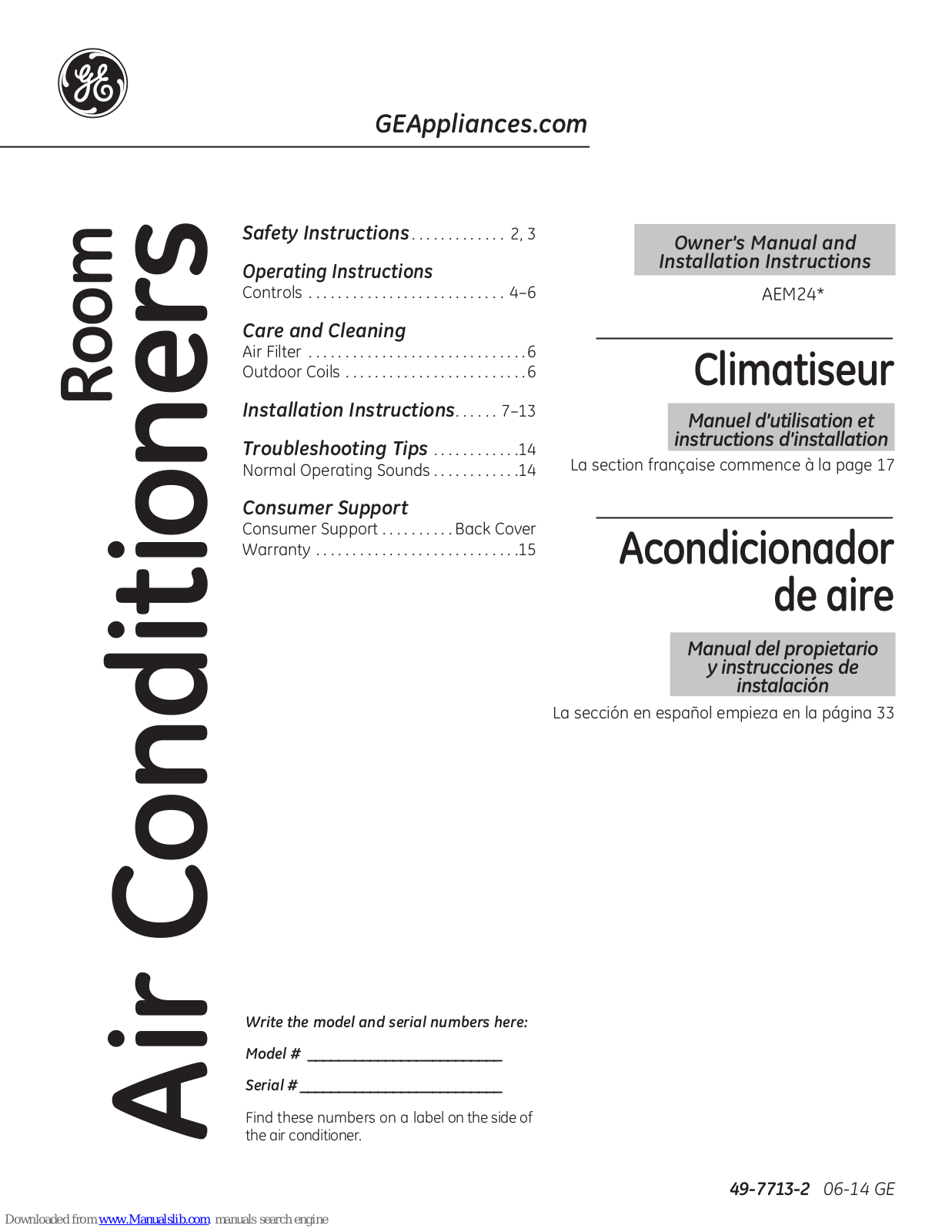 GE AEM24 Series Owner's Manual And Installation Instructions