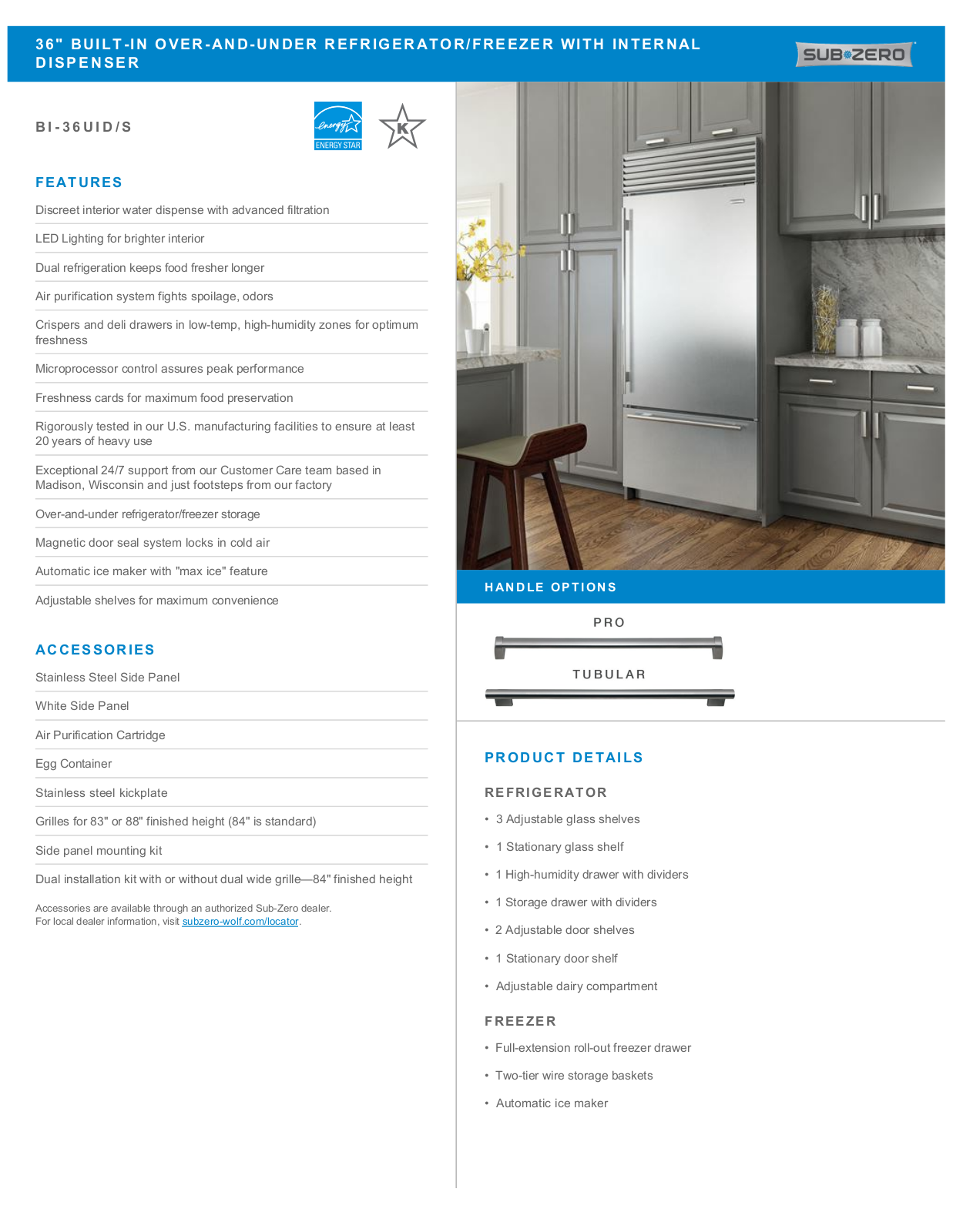 Sub-Zero BI36UIDSTHLH, BI36UIDSPHRH Specification Sheet