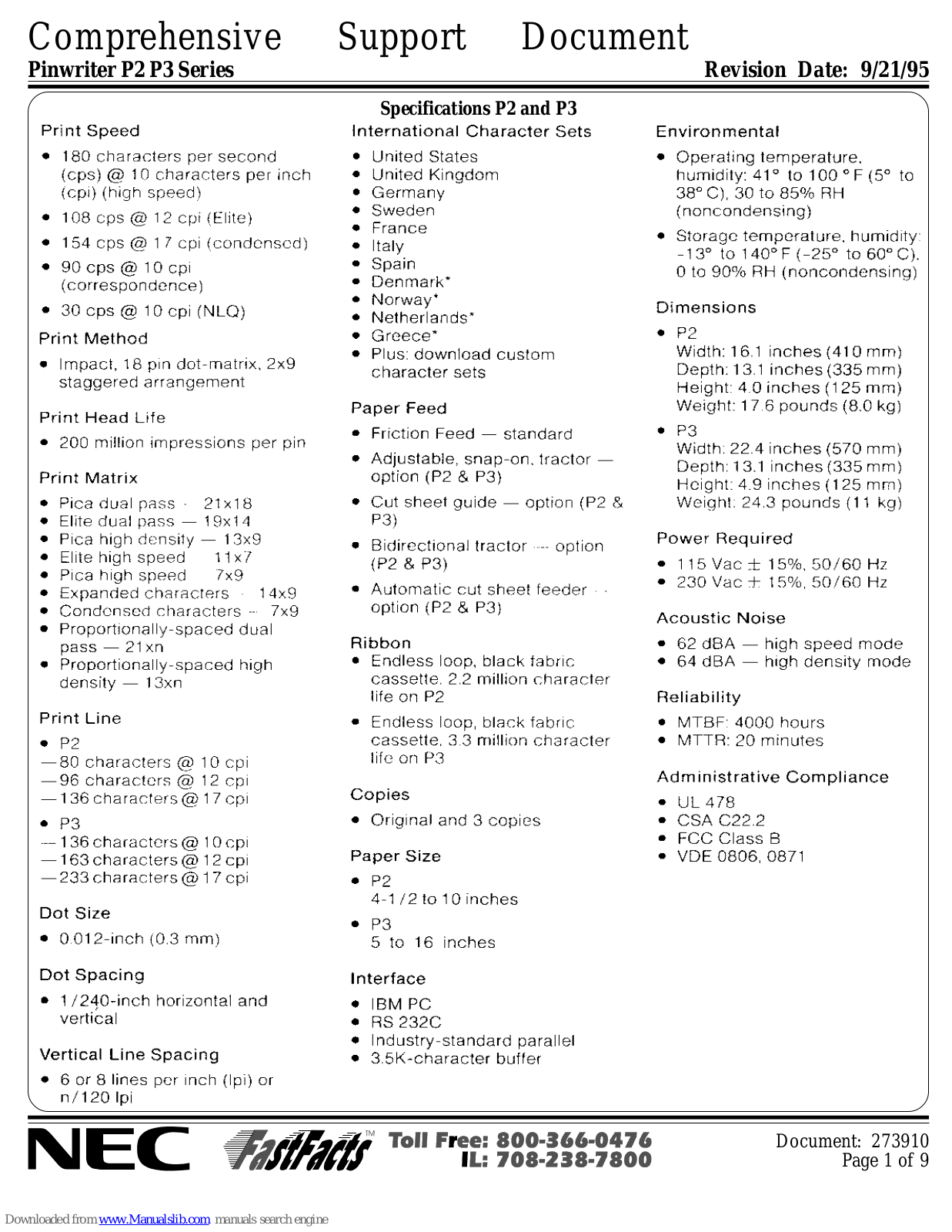 NEC Pinwriter P2 Specifications - ManualMachine.com