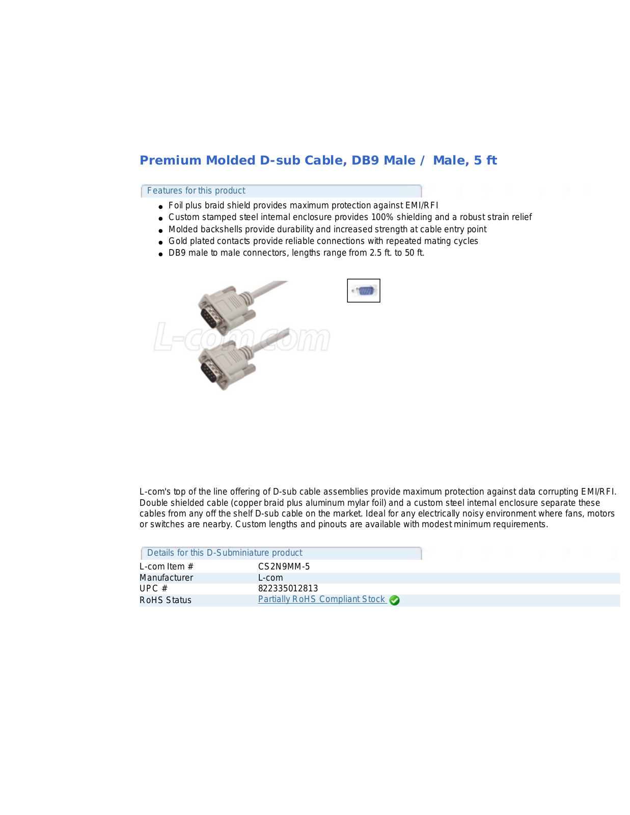 L-com DB9 Male-Male 5 ft User Manual - ManualMachine.com