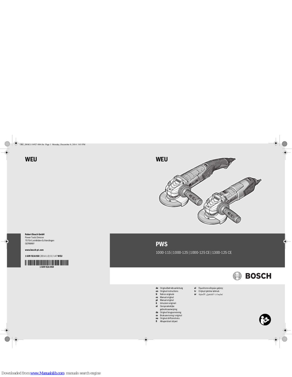 BOSCH PWS1300-125 User Manual