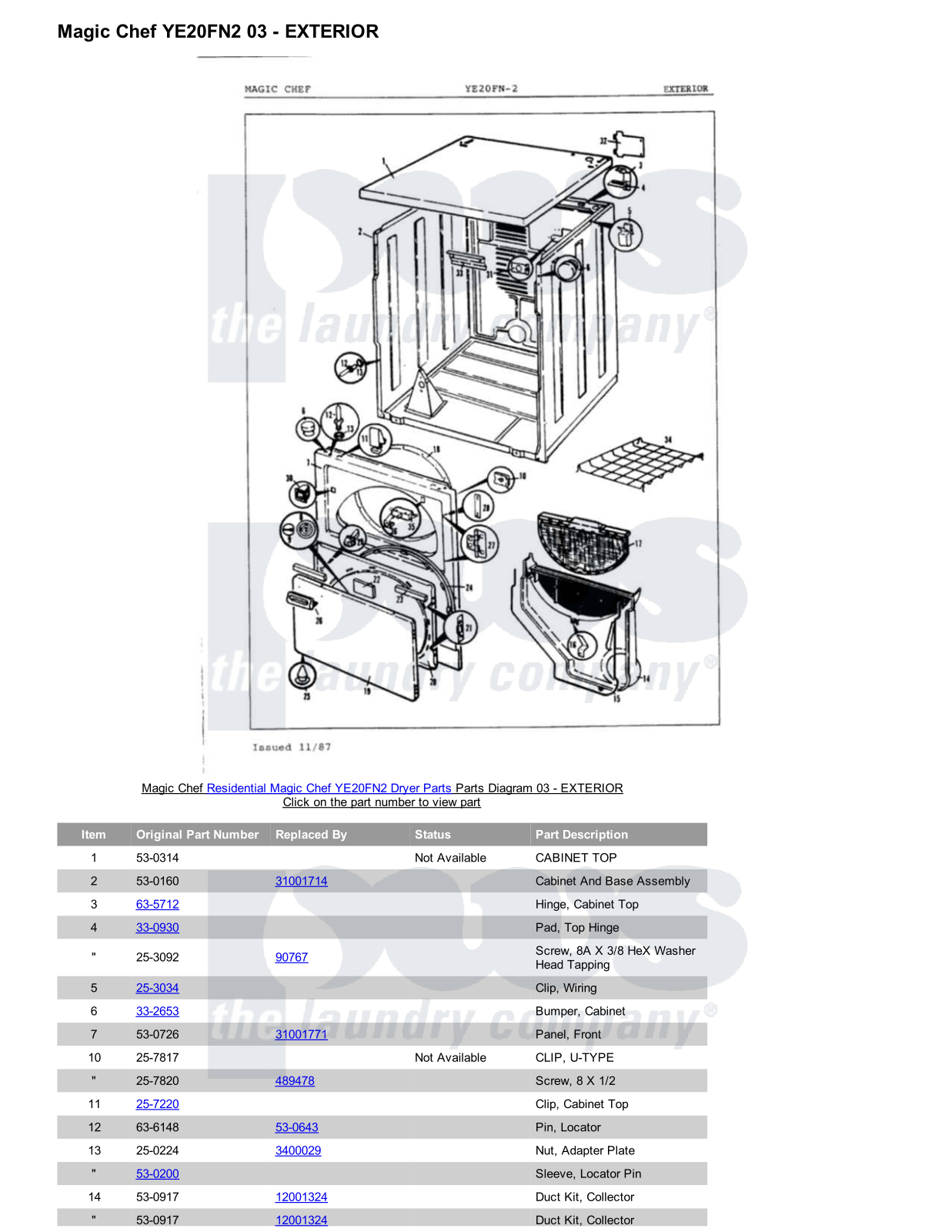 Magic Chef YE20FN2 Parts Diagram