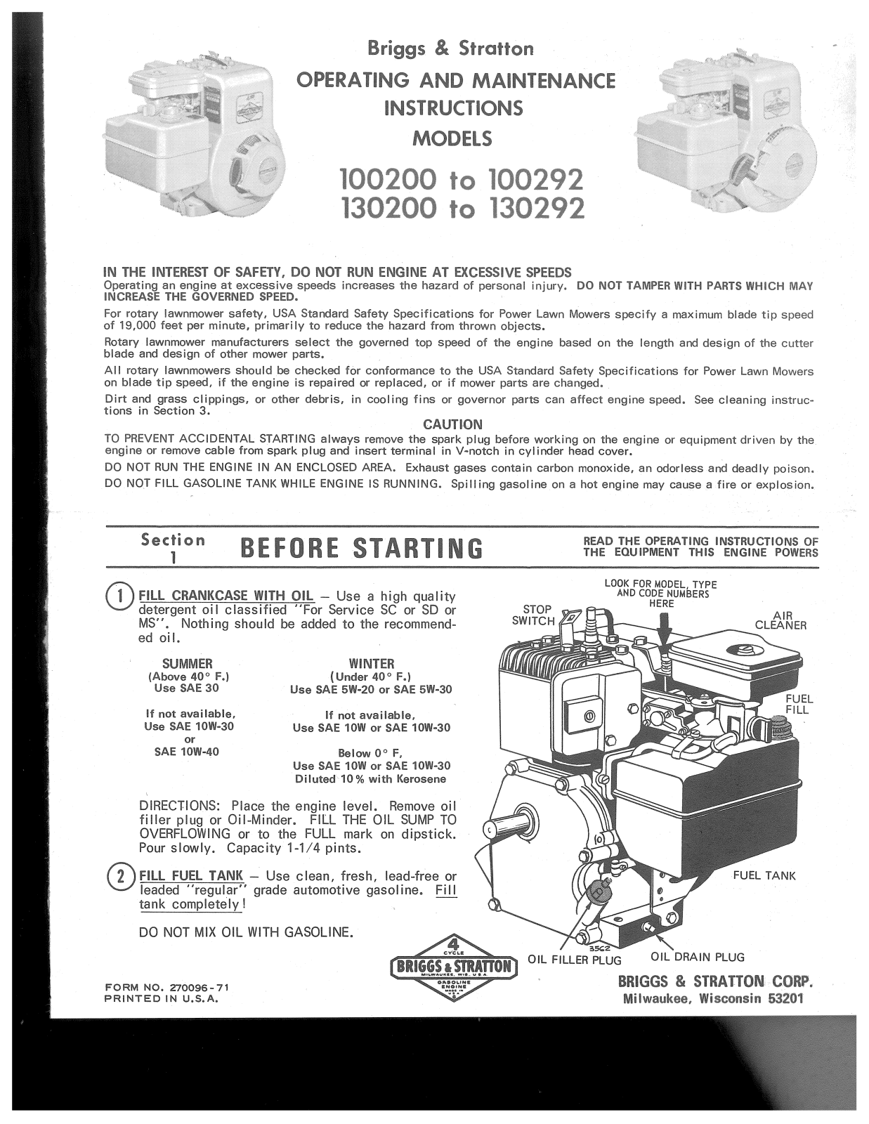 Briggs & Stratton 100200 User Manual