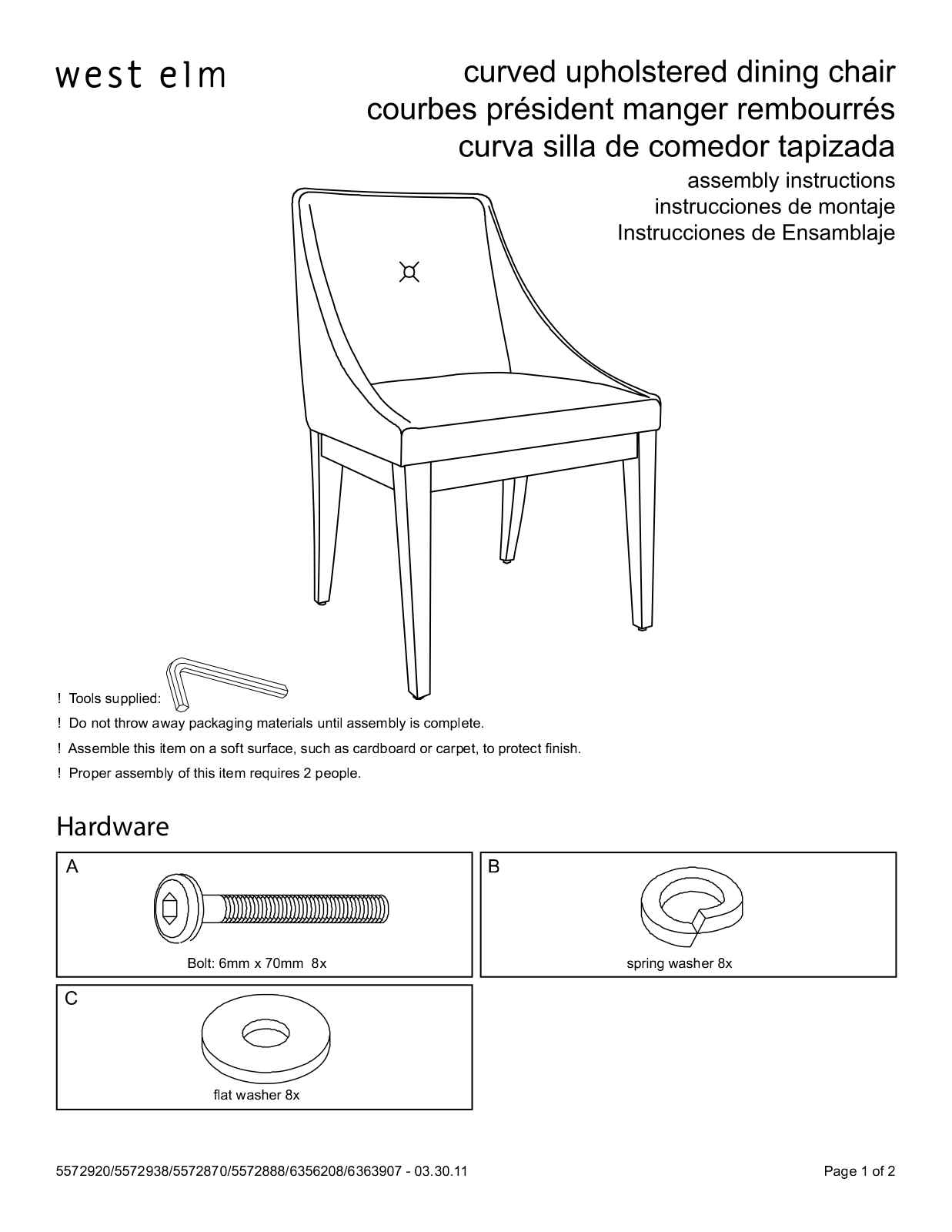 West Elm Curved Upholstered Chair Assembly Instruction