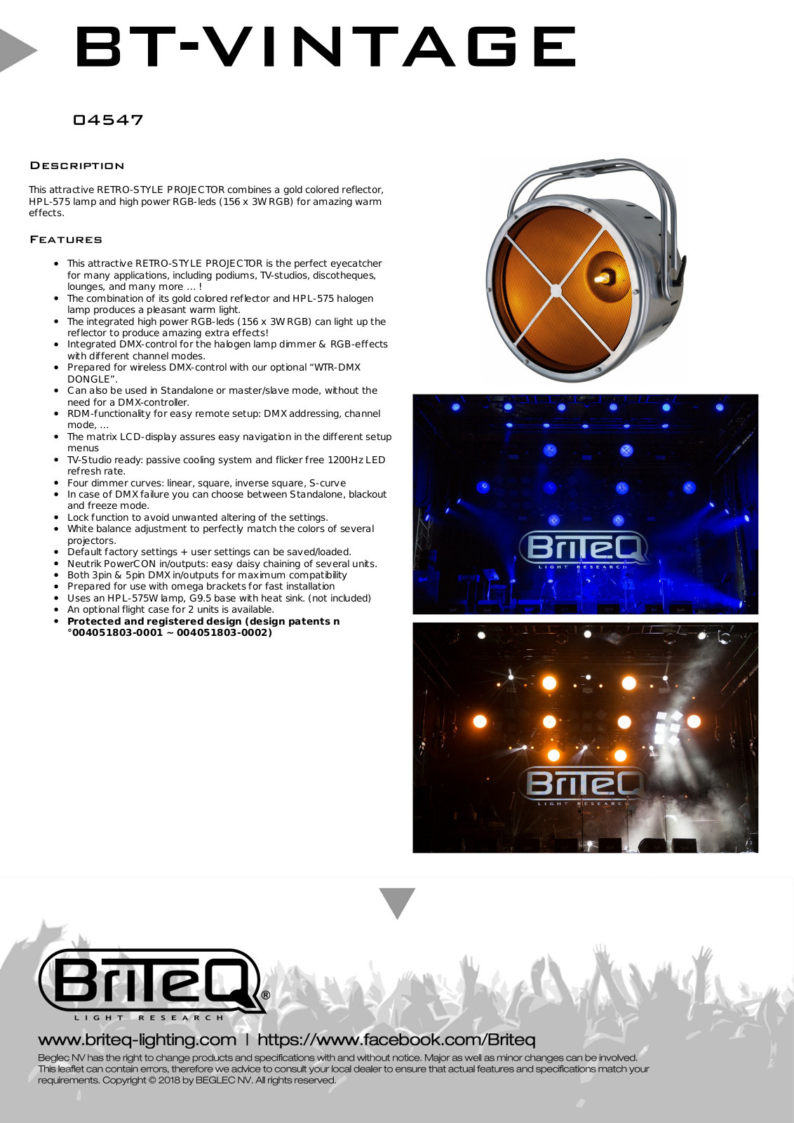 Briteq BT-Vintage Technical data