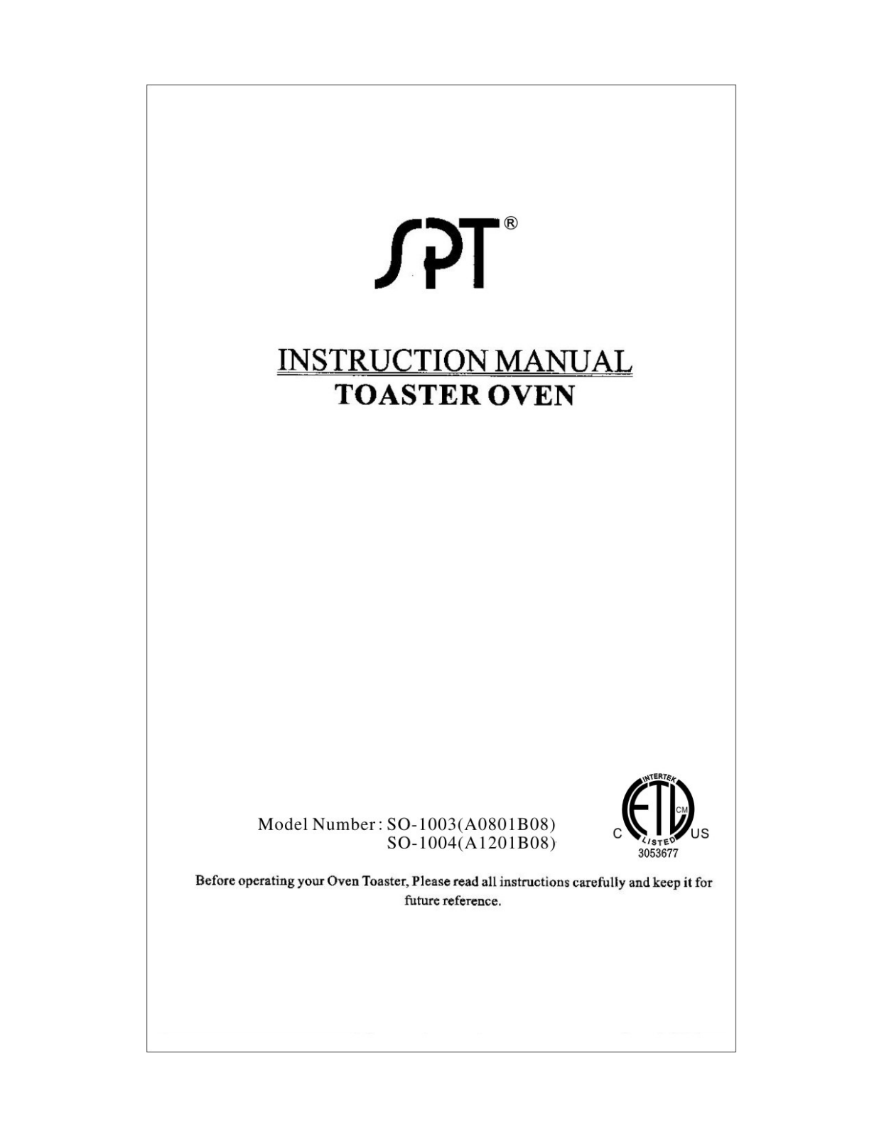 Spt SO-1004, SO-1003 User Manual