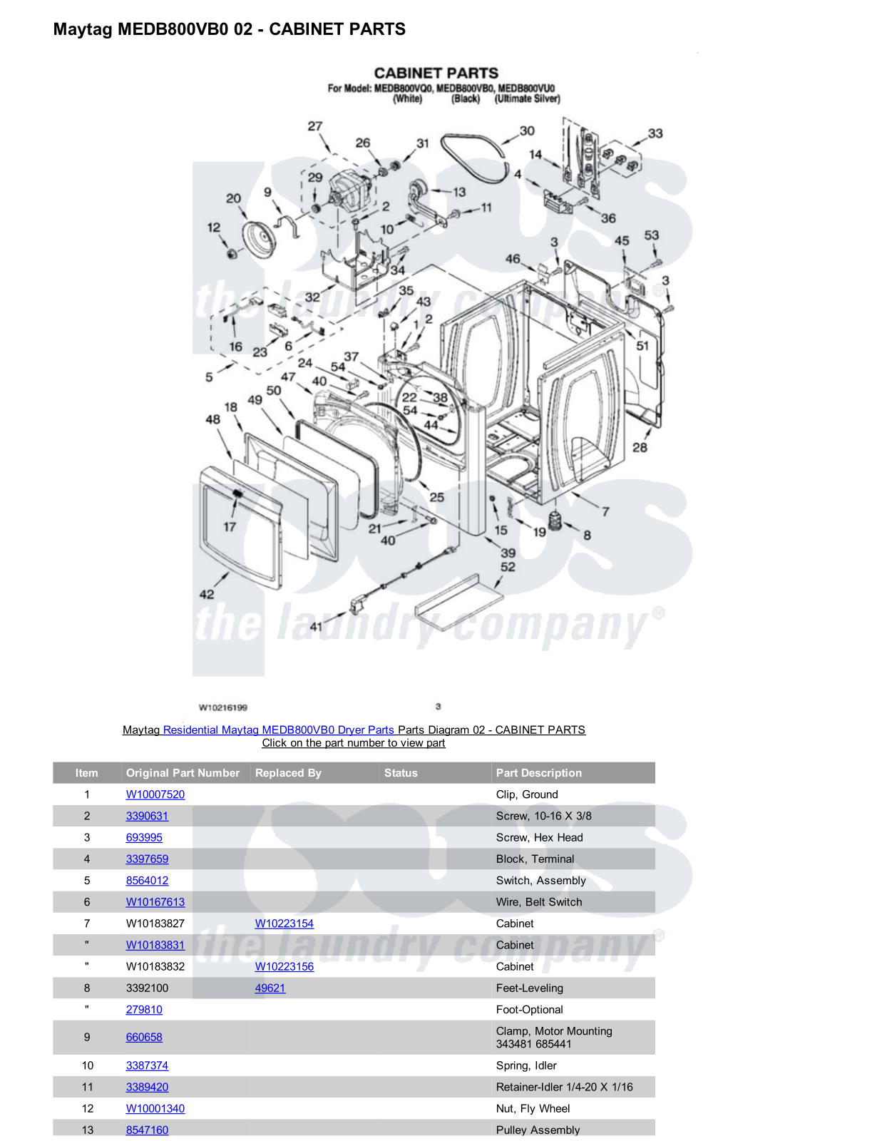 Maytag MEDB800VB0 Parts Diagram